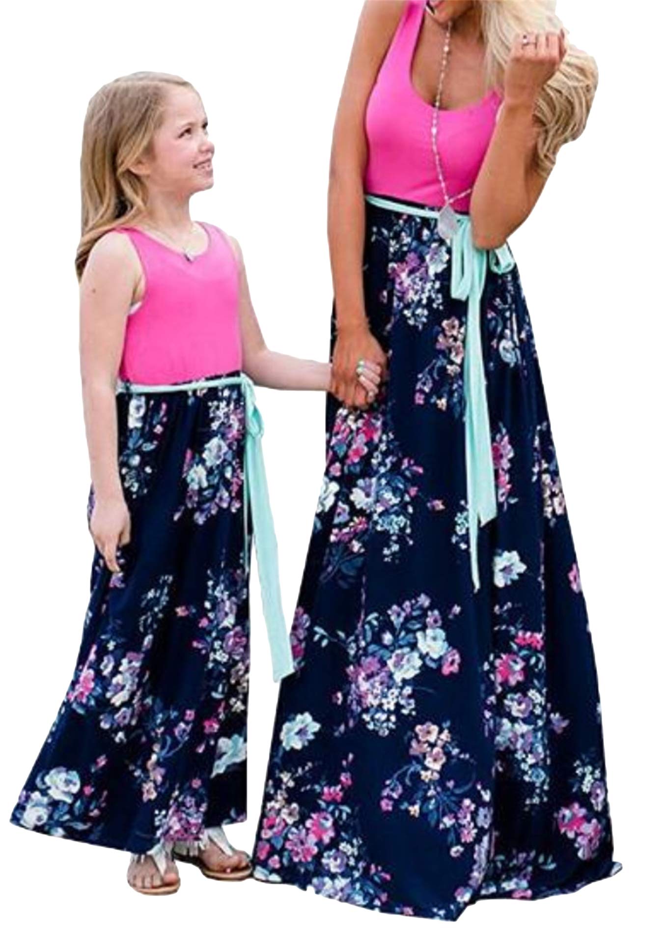 EFOFEI Matching Mom and Daughter Dresses - Floral Summer Sleeveless Round Neck Family Outfits | Perfect for Mother's Day, Family Photos & Beach Vacations
