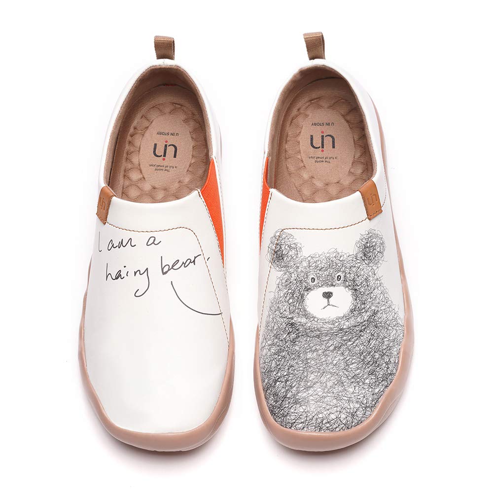 UIN Women's Men's Slip On Sneakers - Cute Bear Print Casual Walking Shoes - Microfiber Leather Comfortable Street Travel Shoes - Perfect for Daily Wear, Shopping & Travel (Size 45)
