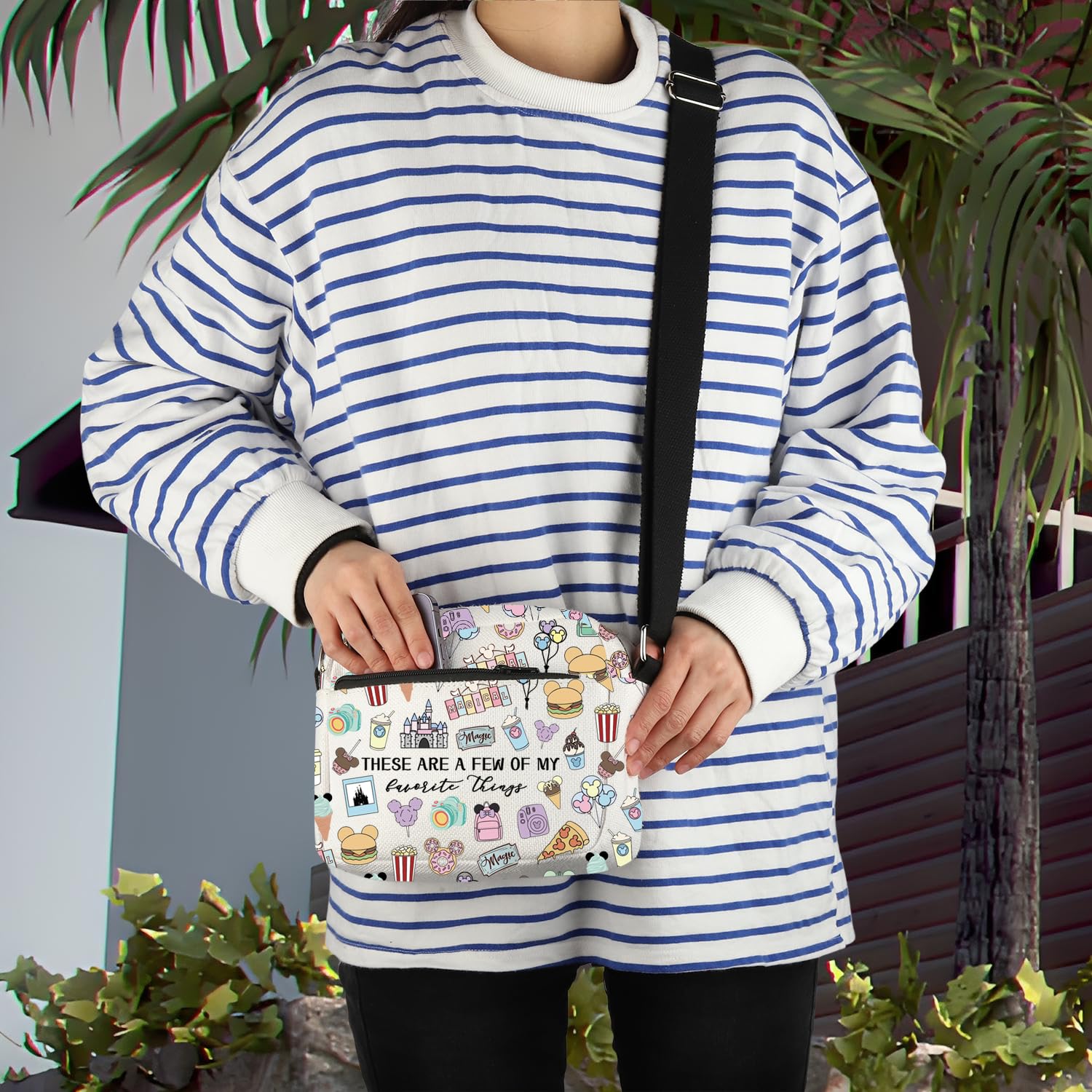 **Fairytale Fans Crossbody Bag - Cute Mouse & Ice Cream Design - Perfect for Vacation, Travel & Disney Trips - Magic Kingdom Gift for Snacks Lovers & Disney Fans**    *(Use Cases: Ideal for theme park visits, beach outings, shopping trips, or as a unique gift for Disney and snack enthusiasts.)*