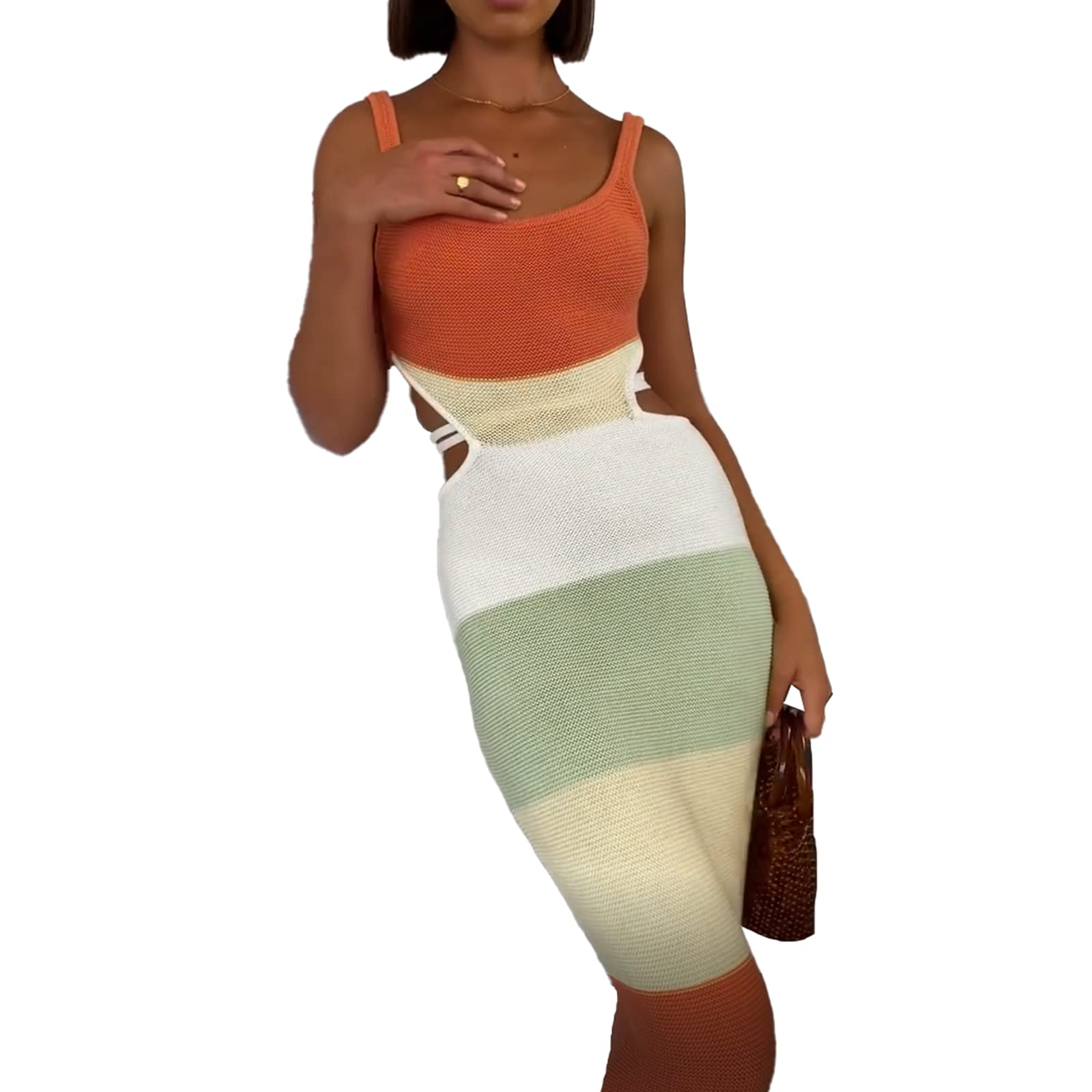 Sexy Backless Hollow Out Long Dress for Women - Spaghetti Strap Bandage Bodycon Maxi Dress with Side Slit | Perfect for Beach Vacation, Date Night & Summer Party