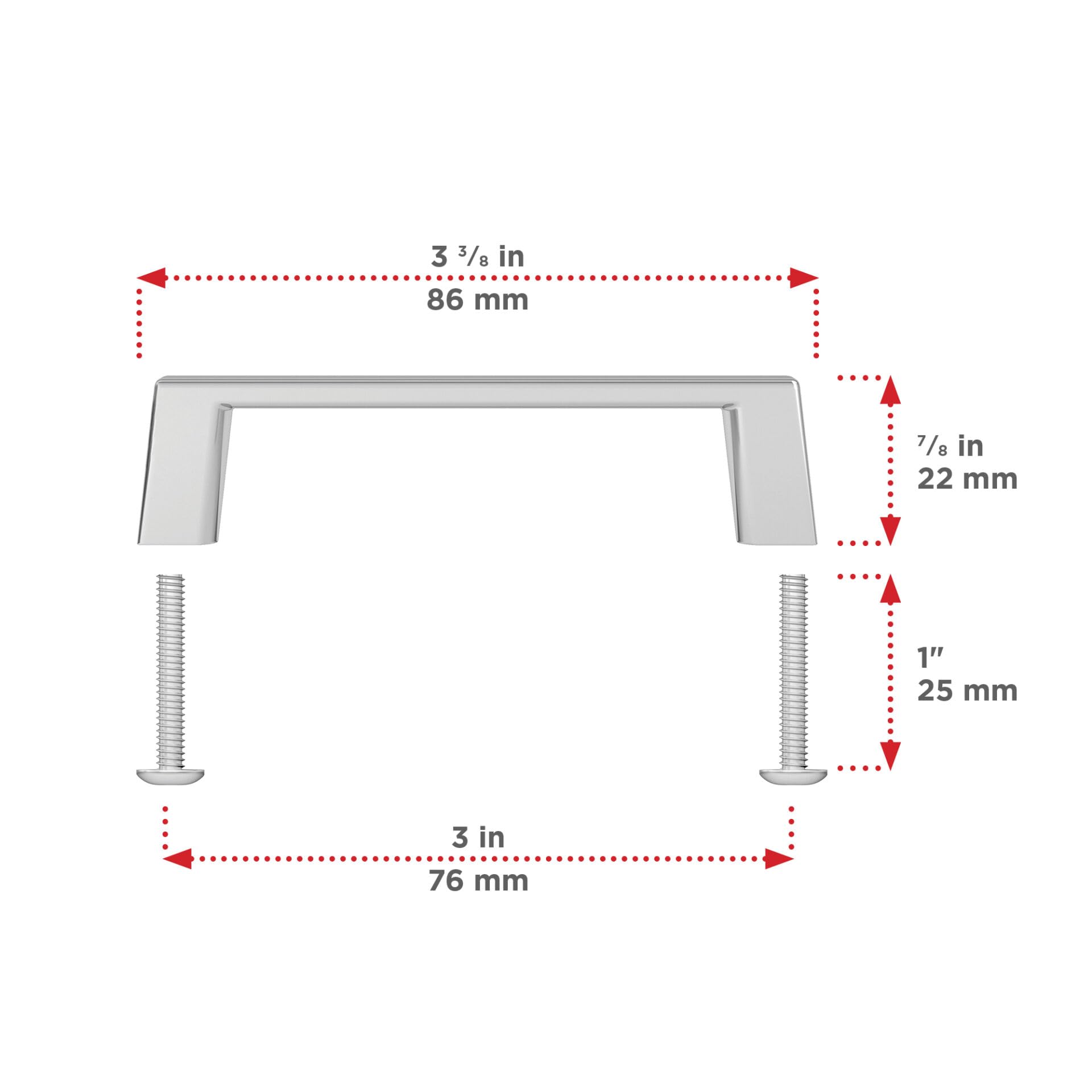 Modern Chrome Rectangular Cabinet & Drawer Pull Handle - 3 Inch (76mm) Center-to-Center - Richelieu Hardware BP10743140 Eglinton Collection - Perfect for Kitchen Cabinets, Bathroom Vanities & Furniture Upgrades