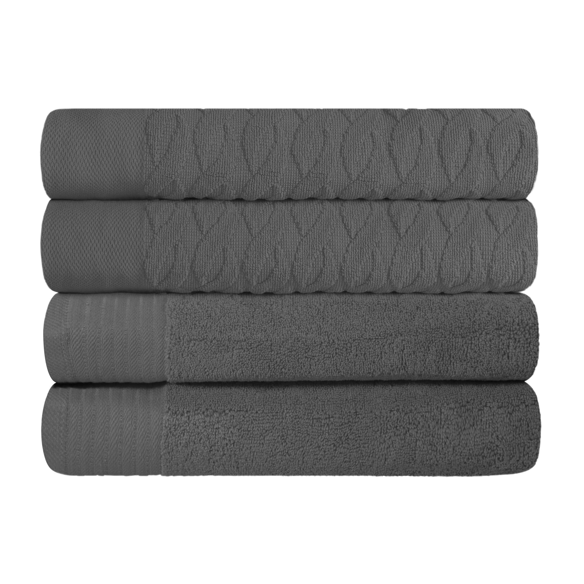 Premium Turkish Cotton Jacquard Herringbone & Solid 4-Piece Bath Towel Set - Ultra Soft & Absorbent Luxury Towels for Spa, Bathroom & Beach Use