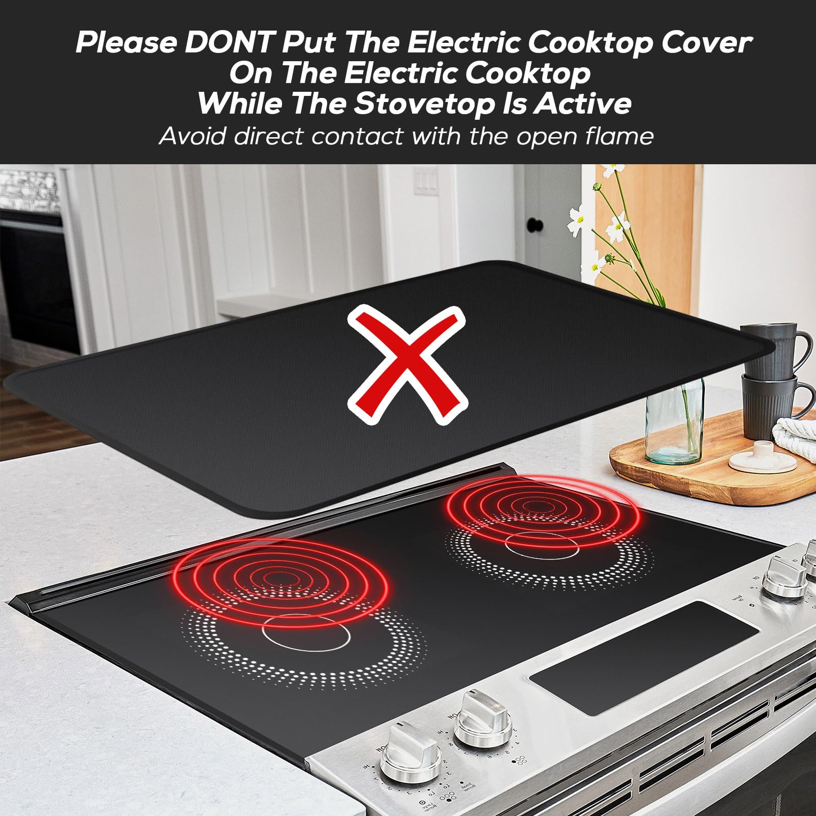 FLASLD 21x29.5 Inch Fireproof Waterproof Stove Cover Mat - Electric & Glass Top Stove Protector - Ceramic Cooktop Cover for Flat Top Oven - Black (No Logo) - Perfect for Kitchen Safety & Countertop Protection