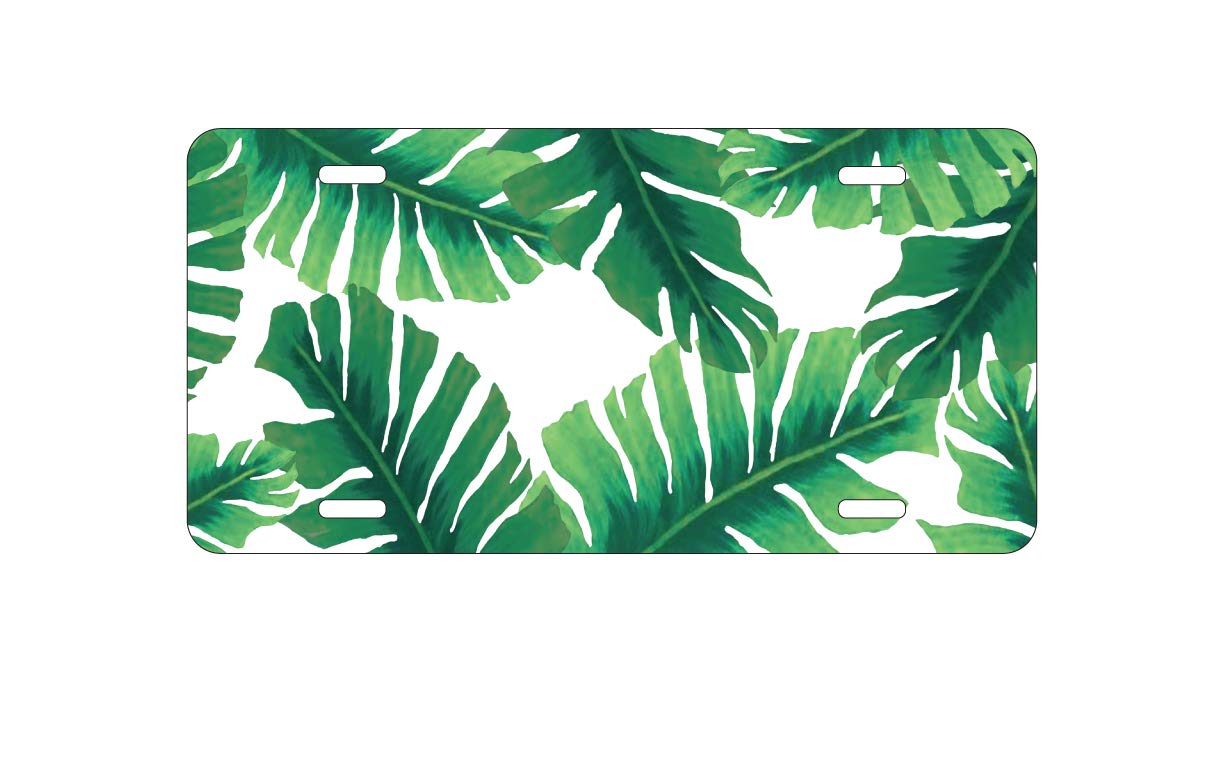 Custom Aluminum Vanity License Plate for Cars - Tropical Banana Leaves Design | Personalized Front Car Plate for Beach & Tropical Theme Vehicles