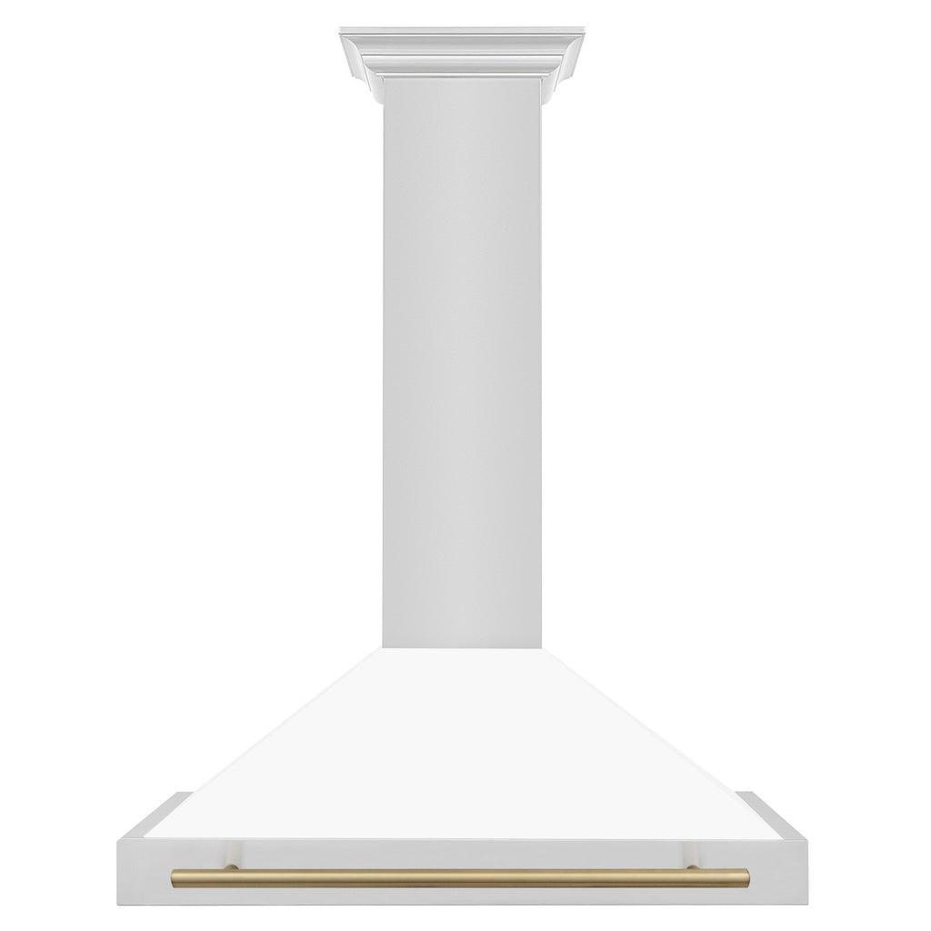 ZLINE KB4STZ Autograph Edition Convertible Stainless Steel Range Hood - White Matte Shell with Champagne Bronze Accents | Professional Kitchen Ventilation for Modern Homes