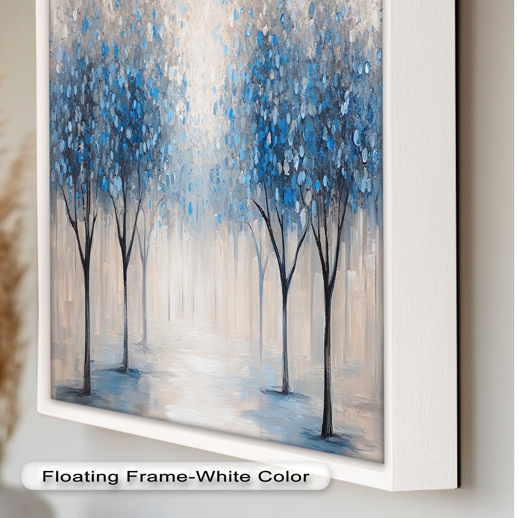Blue Blossom Trees Wall Art - Floral Oil Painting Canvas Print for Living Room, Bedroom & Office Decor | Nature Inspired Home Decor