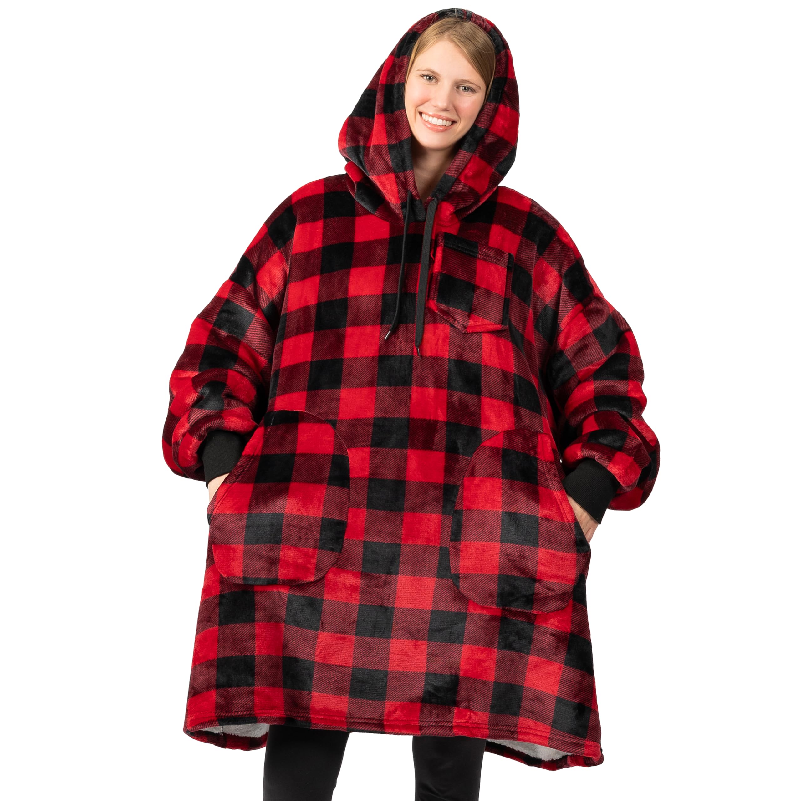 PAVILIA Wearable Blanket Hoodie for Women & Men - Oversized Sherpa Fleece Hooded Sweatshirt Blanket Sweater | Cozy Loungewear for Home, Camping & Outdoor Activities