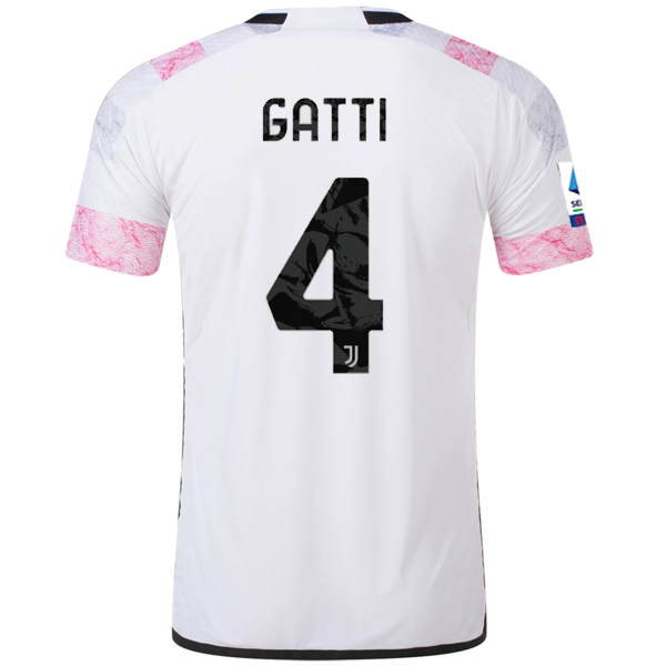 Adidas Juventus Authentic Gatti Away Jersey with Serie A Patch 23/24 - White Soccer Jersey for Fans & Players - Perfect for Matchdays, Training & Casual Wear