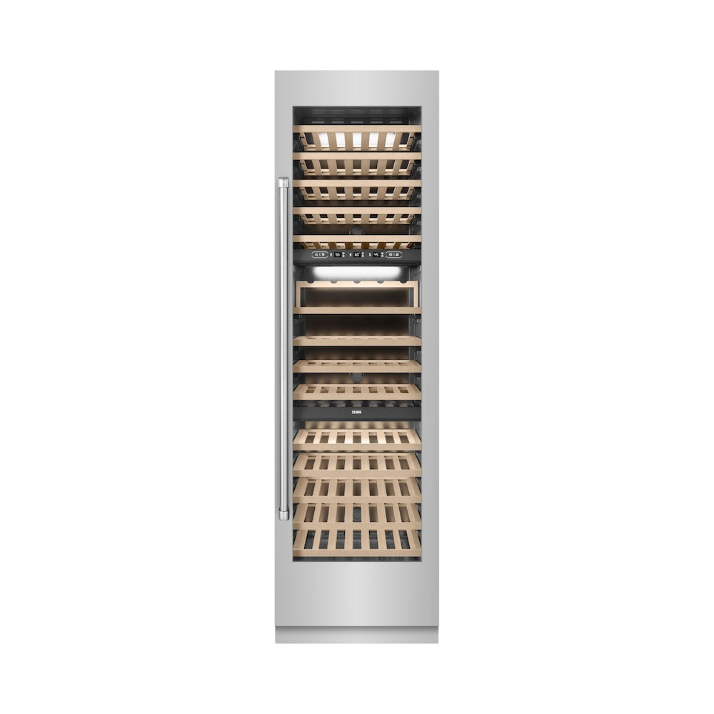 ZLINE 24 Inch 12.4 Cu. Ft. Triple Zone 100 Bottle Stainless Steel Column Wine Cooler - Perfect for Home Bars, Restaurants, and Wine Cellars (RCWV 304 24)