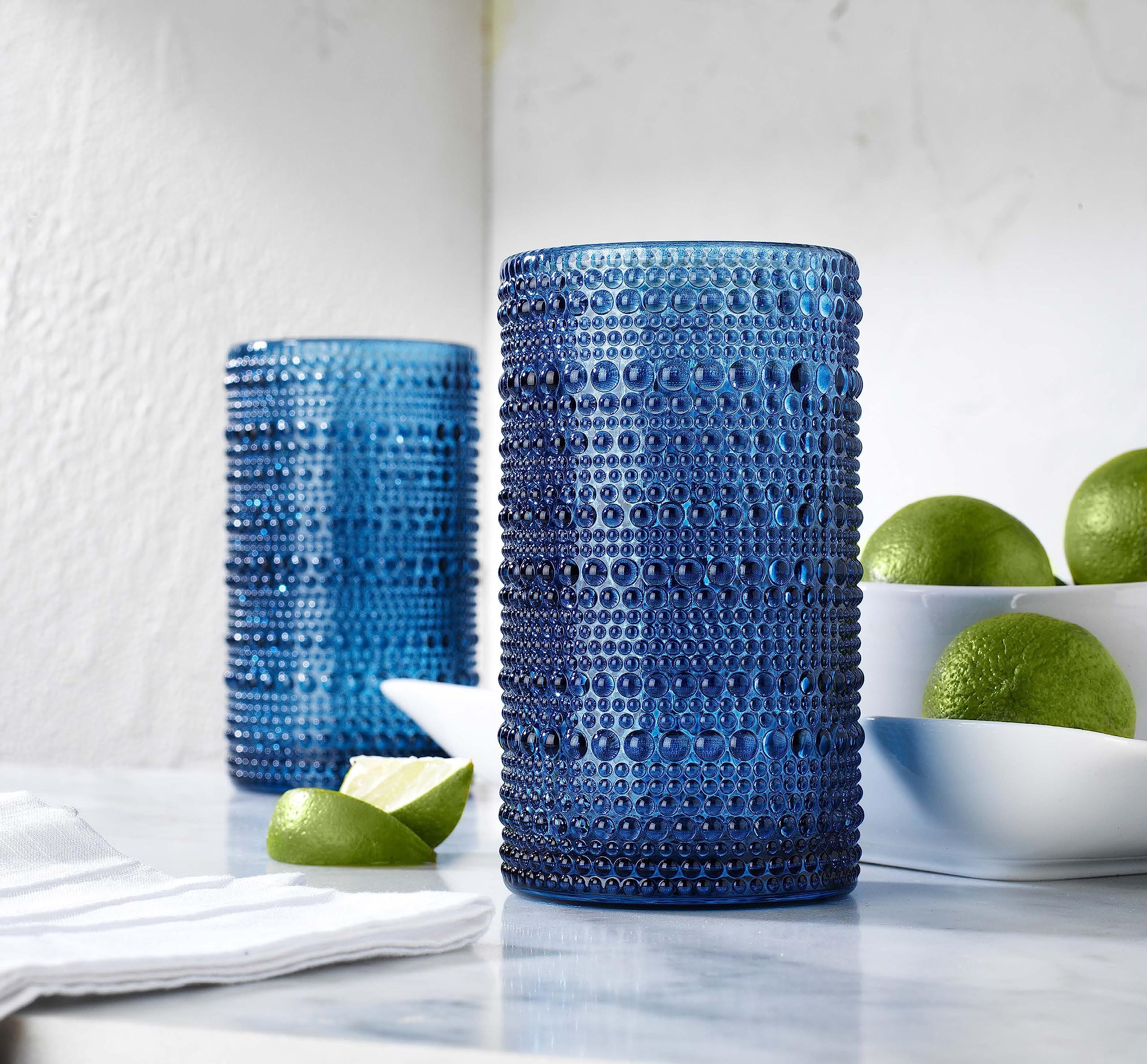 Vintage Blue Hobnail Drinking Glasses Set of 4 - 15 oz Beaded Bubble Glassware for Cocktails, Water, Juice - Perfect for Home Bars, Dinner Parties & Everyday Use
