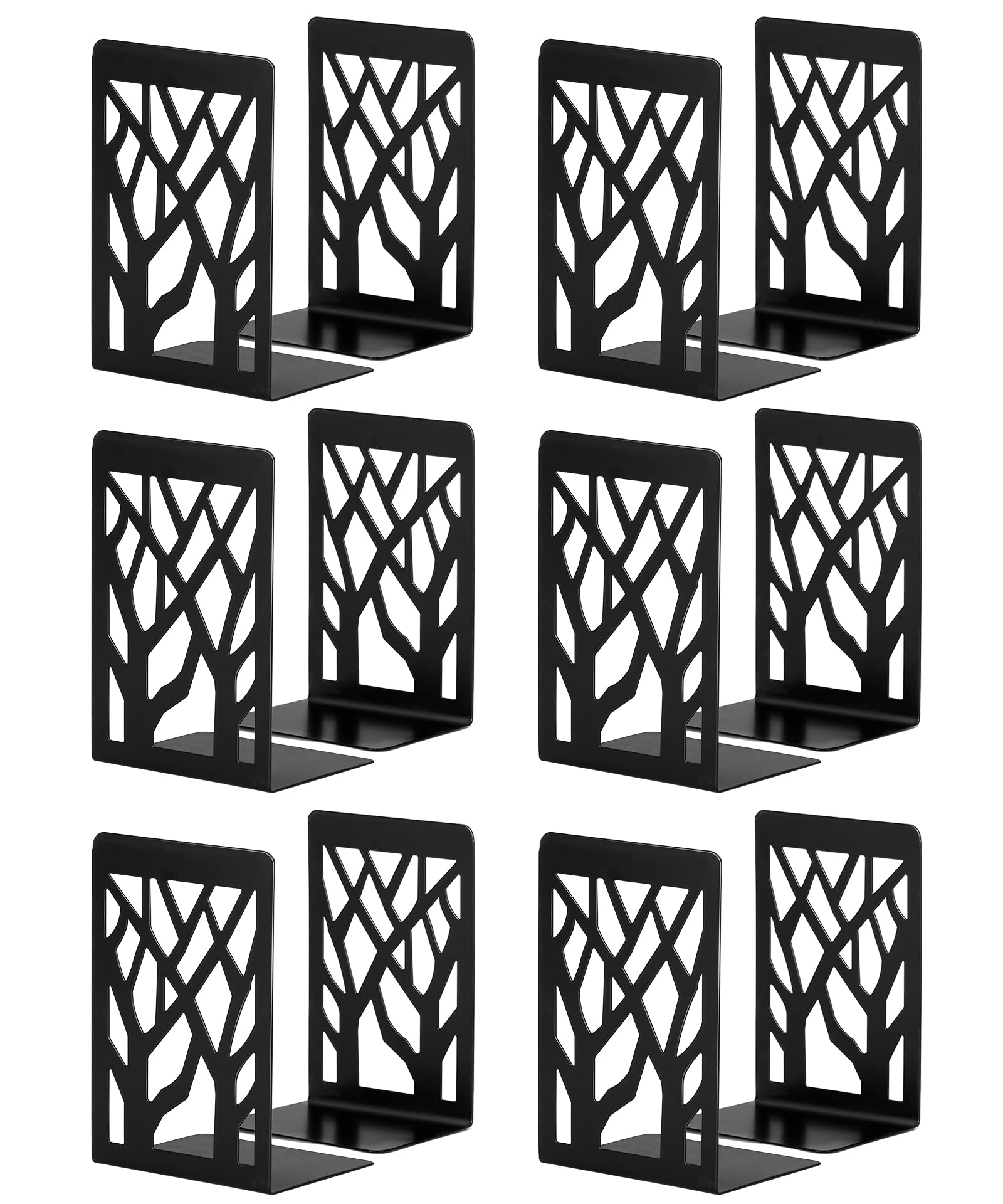 Heavy Duty Metal Bookends for Shelves - 6 Pair Black Decorative Book Stoppers & Book Shelf Holders - Perfect for Home, Office, and Library Organization