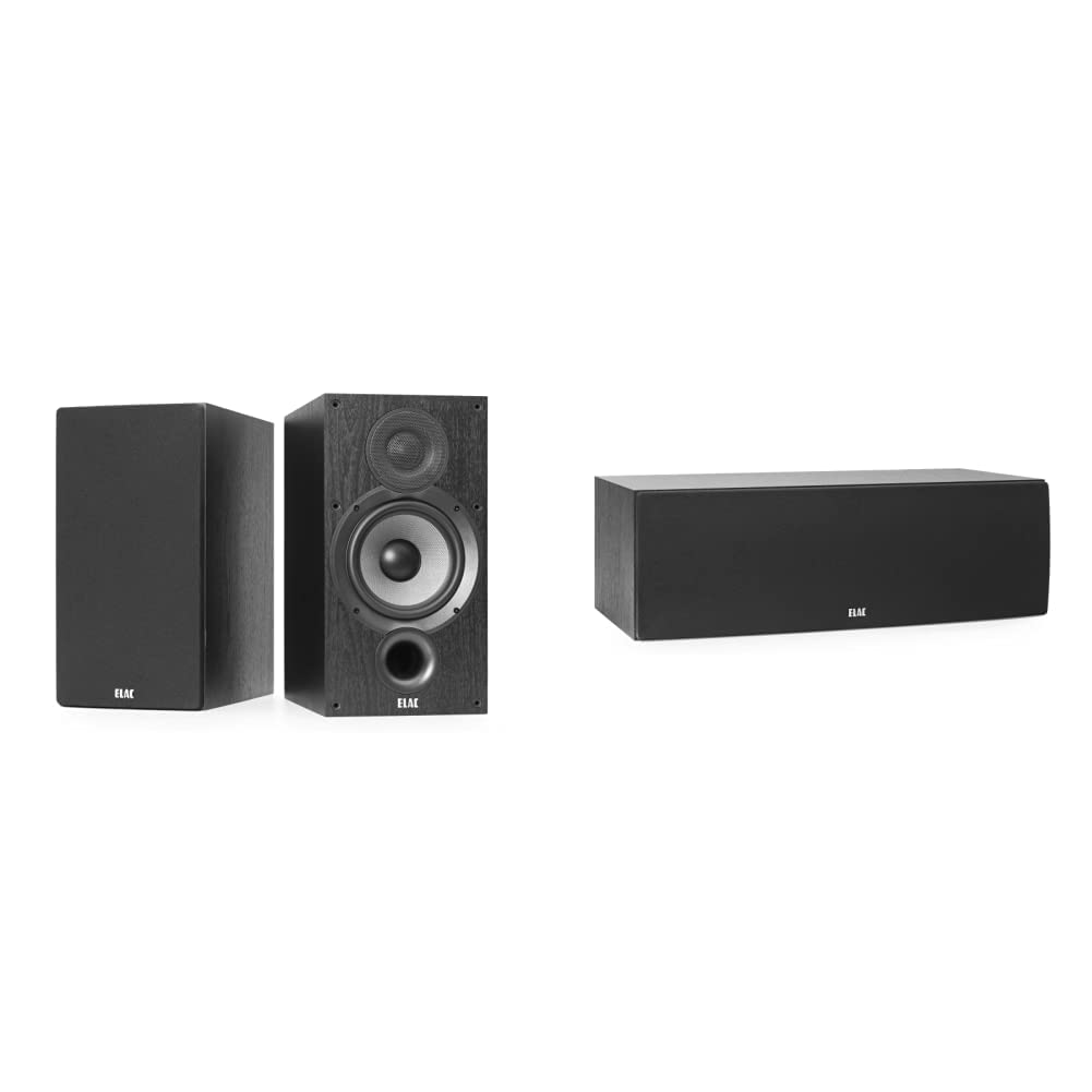 ELAC Debut 2.0 B6.2 Bookshelf Speakers and C6.2 Center Channel Speaker Set - Premium Black Home Theater Audio System for Movies, Music & Gaming
