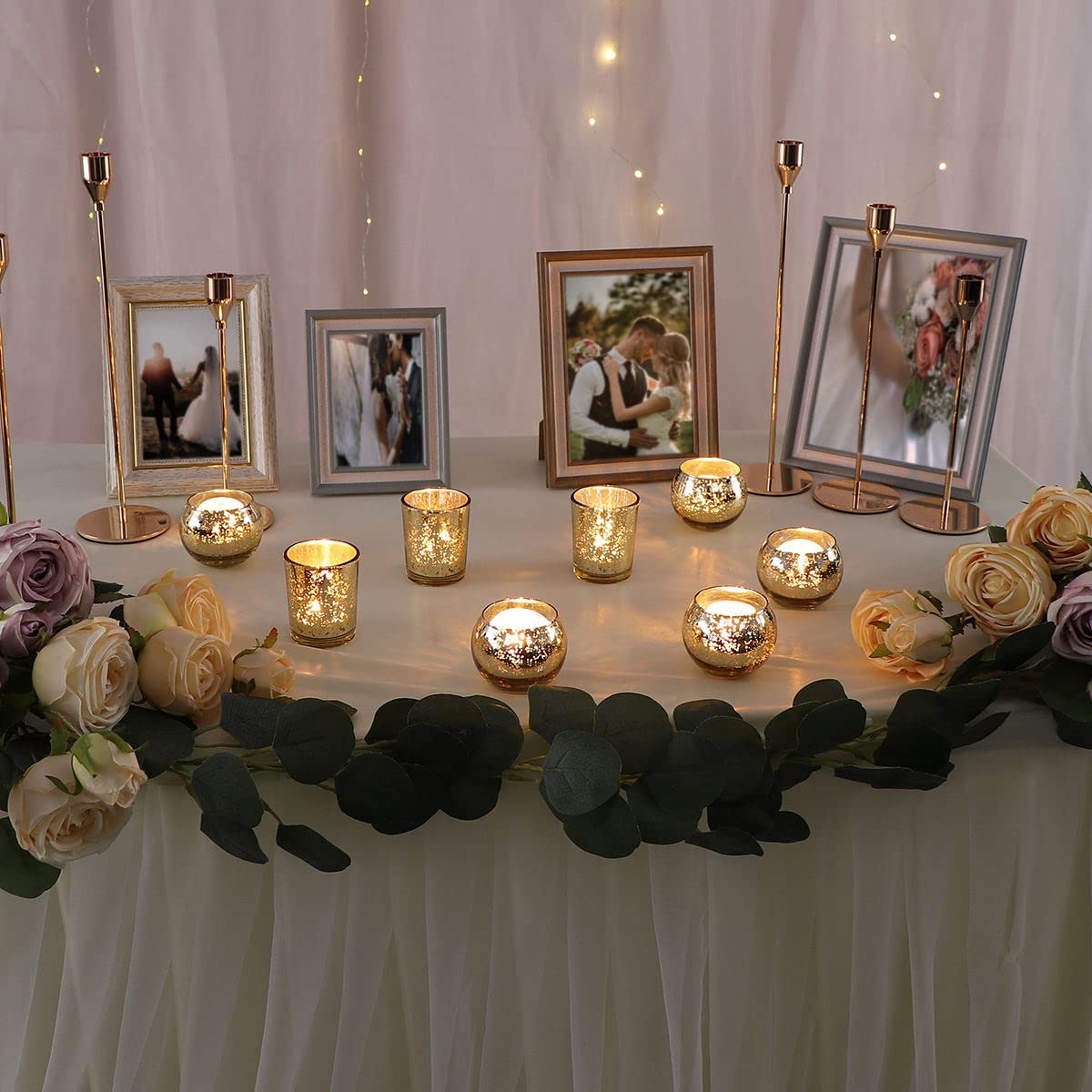 24-Piece Assorted Gold Votive Candle Holders Set - Mercury Glass Tea Light Holders for Diwali, Weddings & Bridal Showers - Elegant Table Centerpieces for Home Decor, Parties & Holiday Celebrations