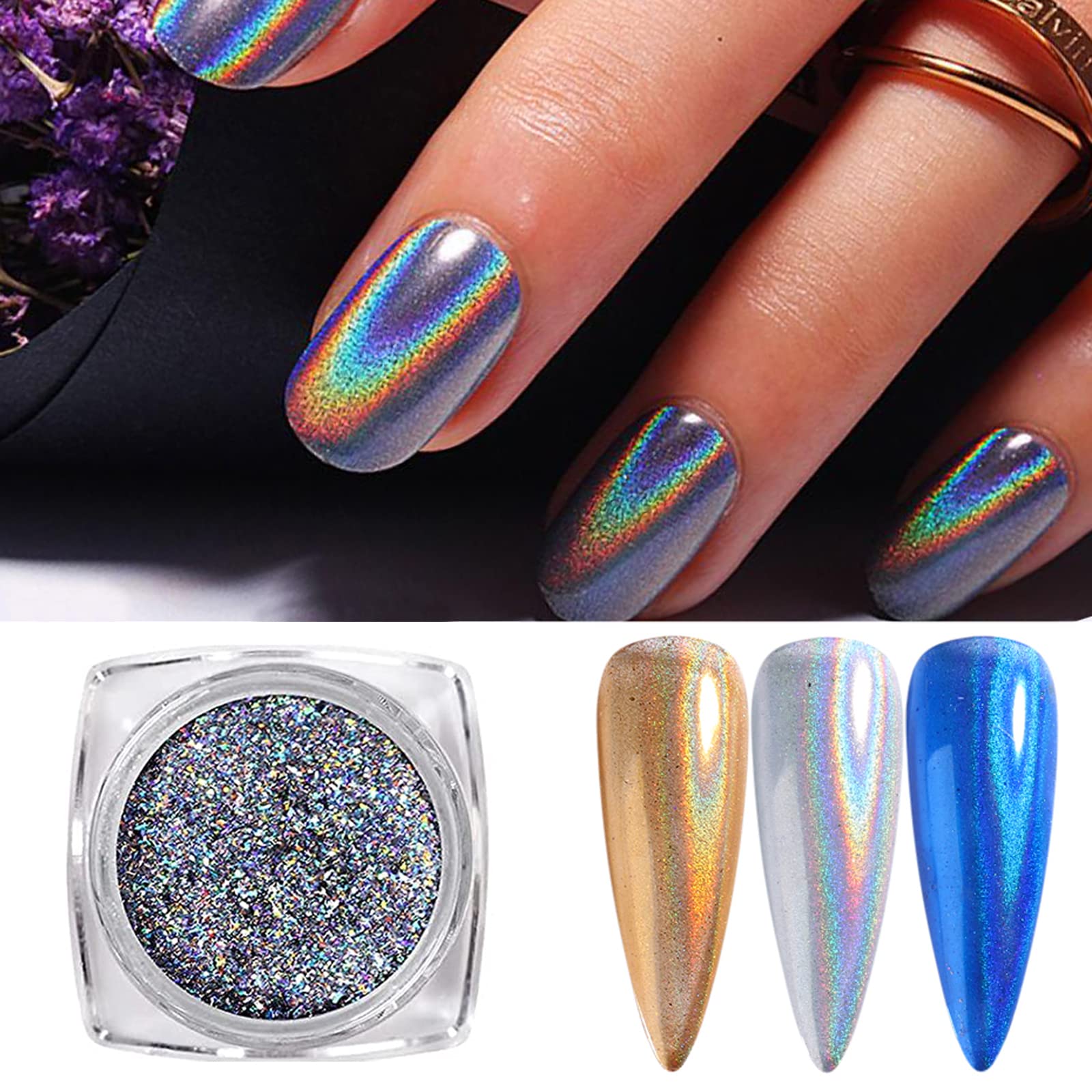 Chrome Nail Powder 4 Pack - Holographic Mirror Glitter Dust for Nails, Chameleon Mermaid Pearl Pigment - DIY Nail Art Decoration for Salon, Home Manicure & Party Makeup