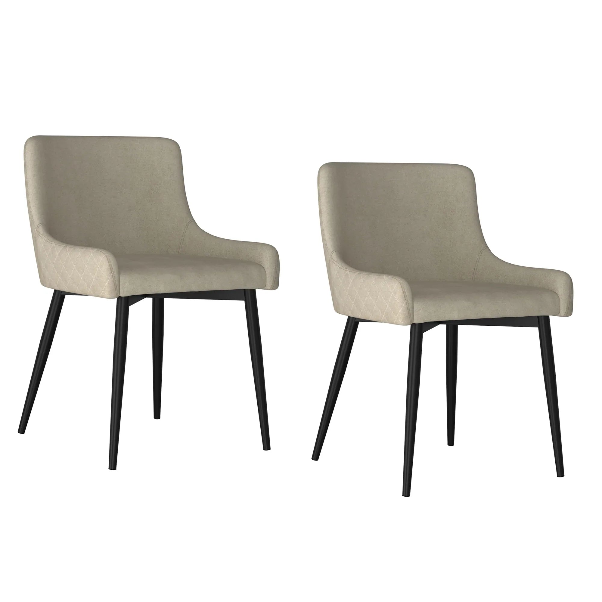 Bianca Side Chairs Set of 2 - Modern Dining Chairs with Beige Upholstery & Black Legs for Kitchen, Dining Room, or Office
