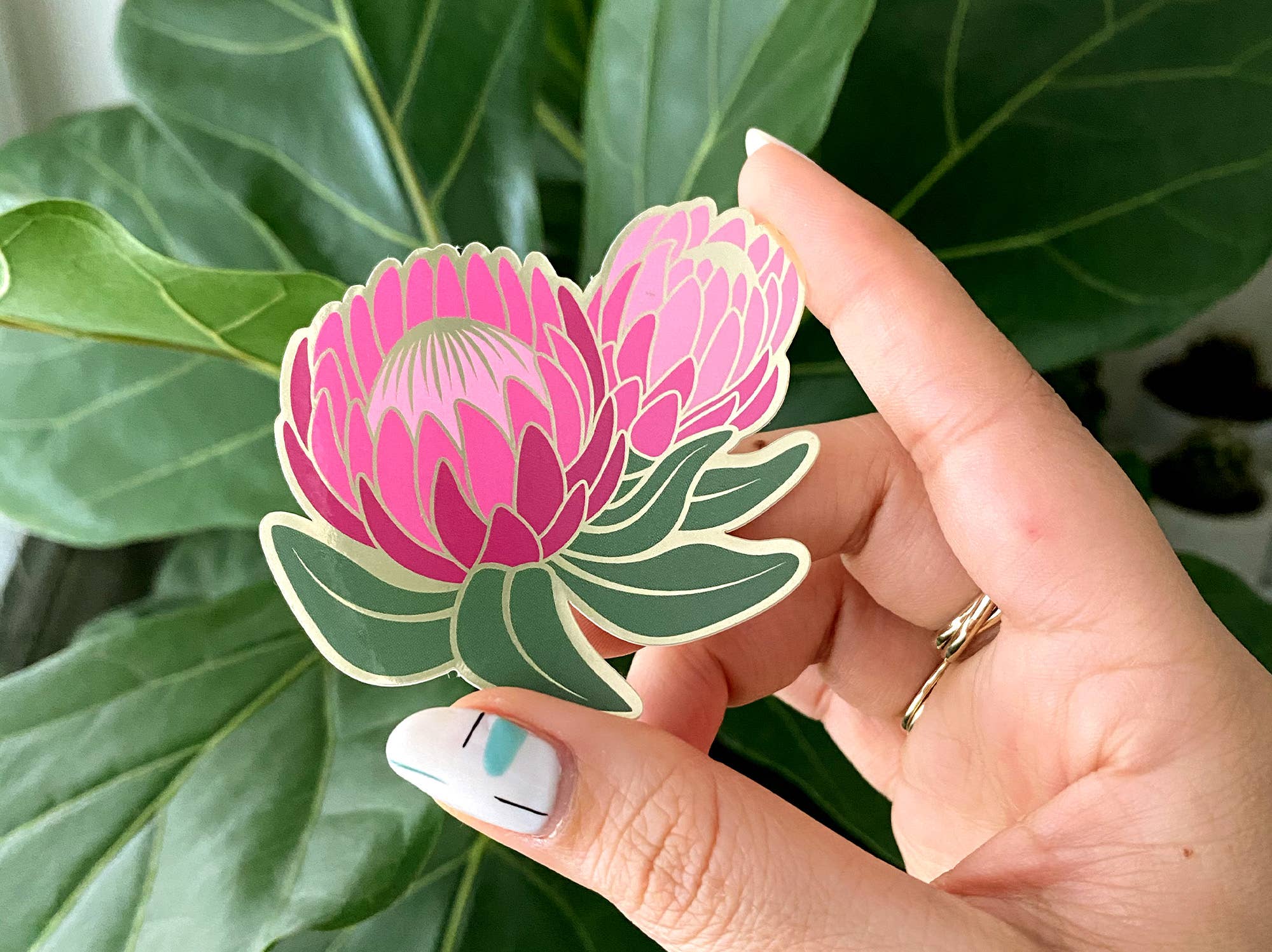 Ofelia Protea Sticker - Premium Metallic Gold Waterproof Vinyl Decal for Laptops, Water Bottles & Scrapbooking | Elegant Floral Design for Home & Office Decor