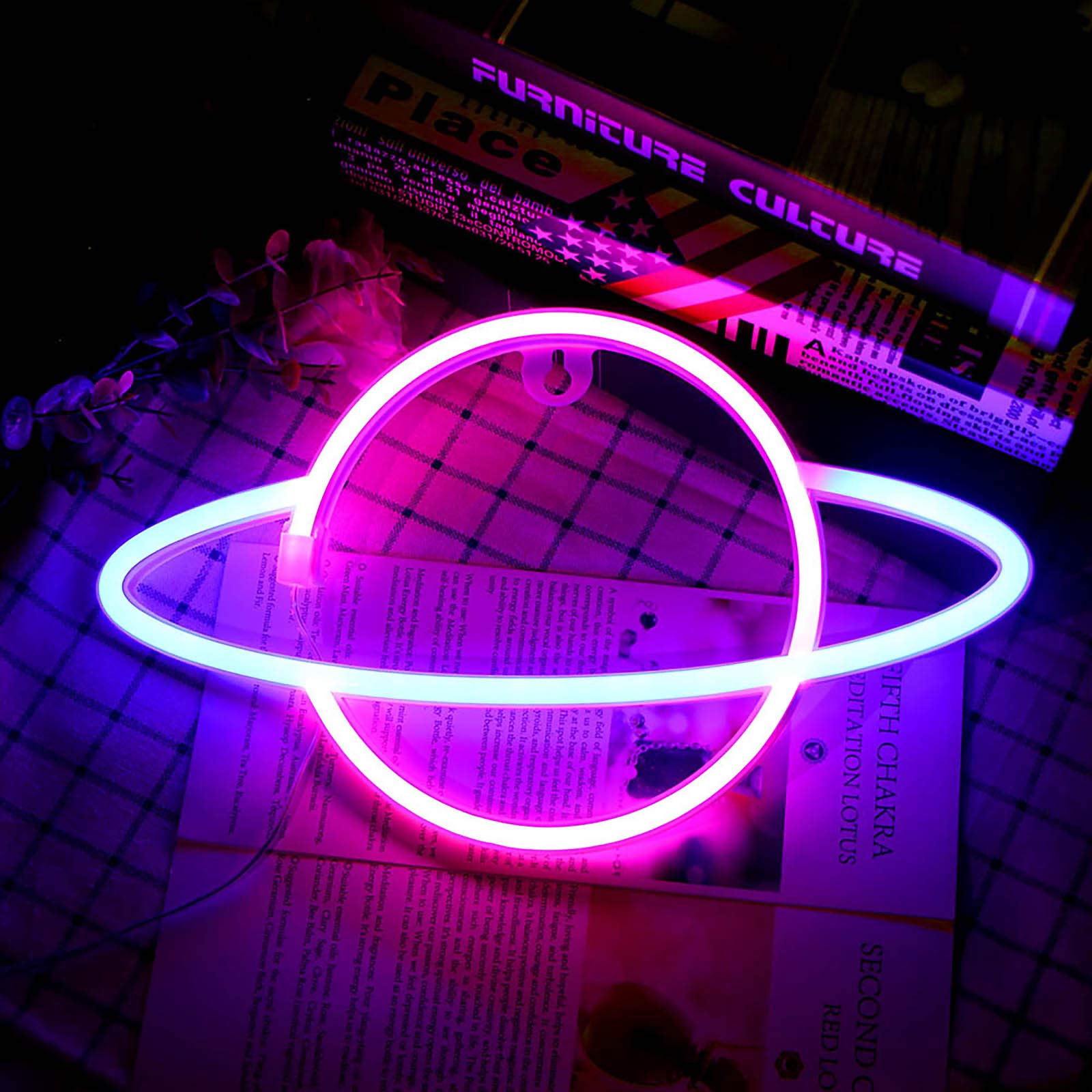 LED Neon Lamp - Hanging Planet Night Light for Kids Bedroom, Room Wall Decor, Birthday Party, Bar, Beach & Wedding Lighting | Dimmable & Energy-Efficient Neon Sign for Home & Commercial Use