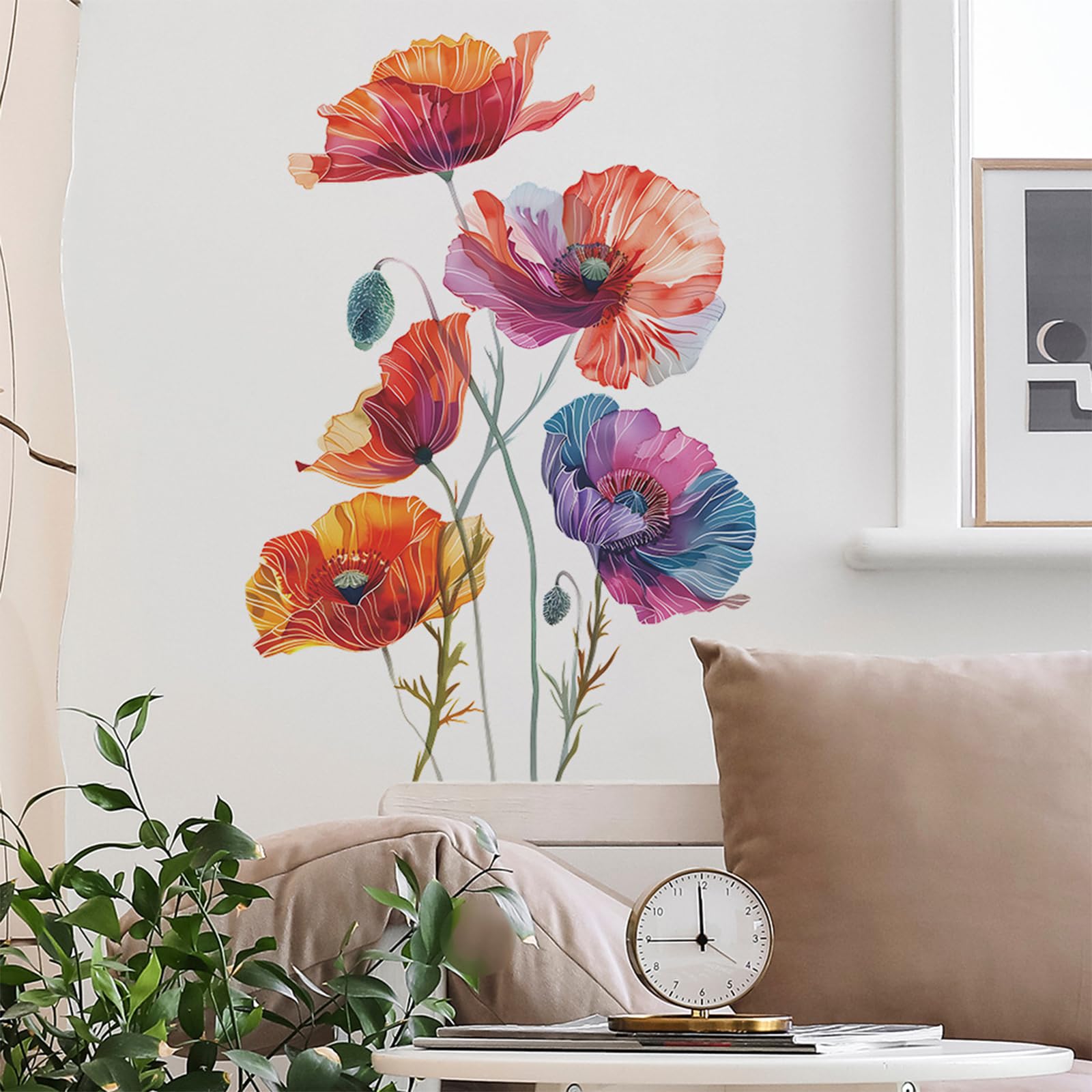 TUOKING Removable Flower Wall Decals - Peel and Stick Wall Art Stickers for Home Decor, Kitchen, Bedroom & Living Room | Easy DIY Wall Mural for Home Improvement & Interior Design
