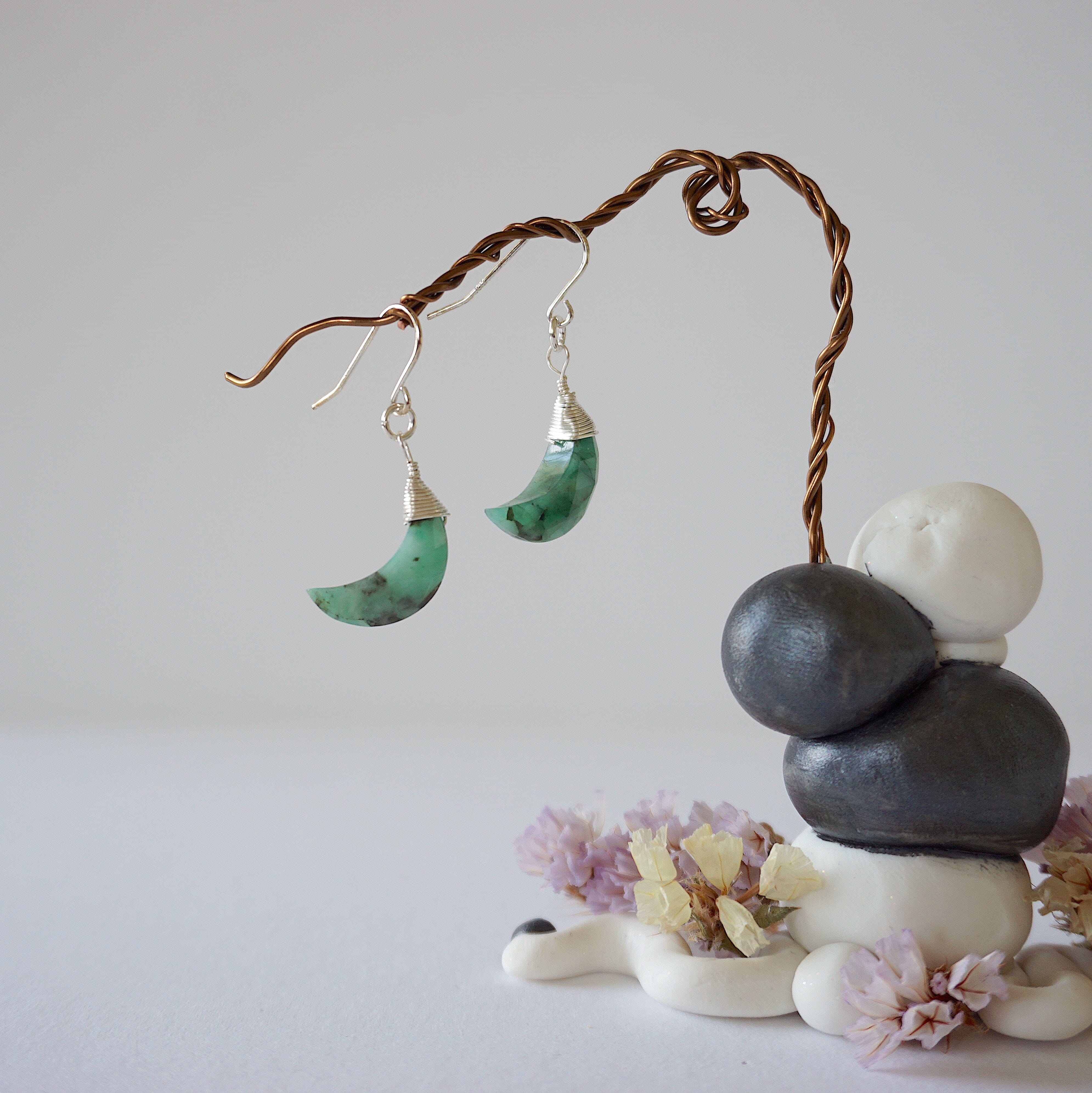 Emerald Moon Drop Earrings - Sterling Silver Dangle Earrings for Women | Perfect for Weddings, Parties & Special Occasions