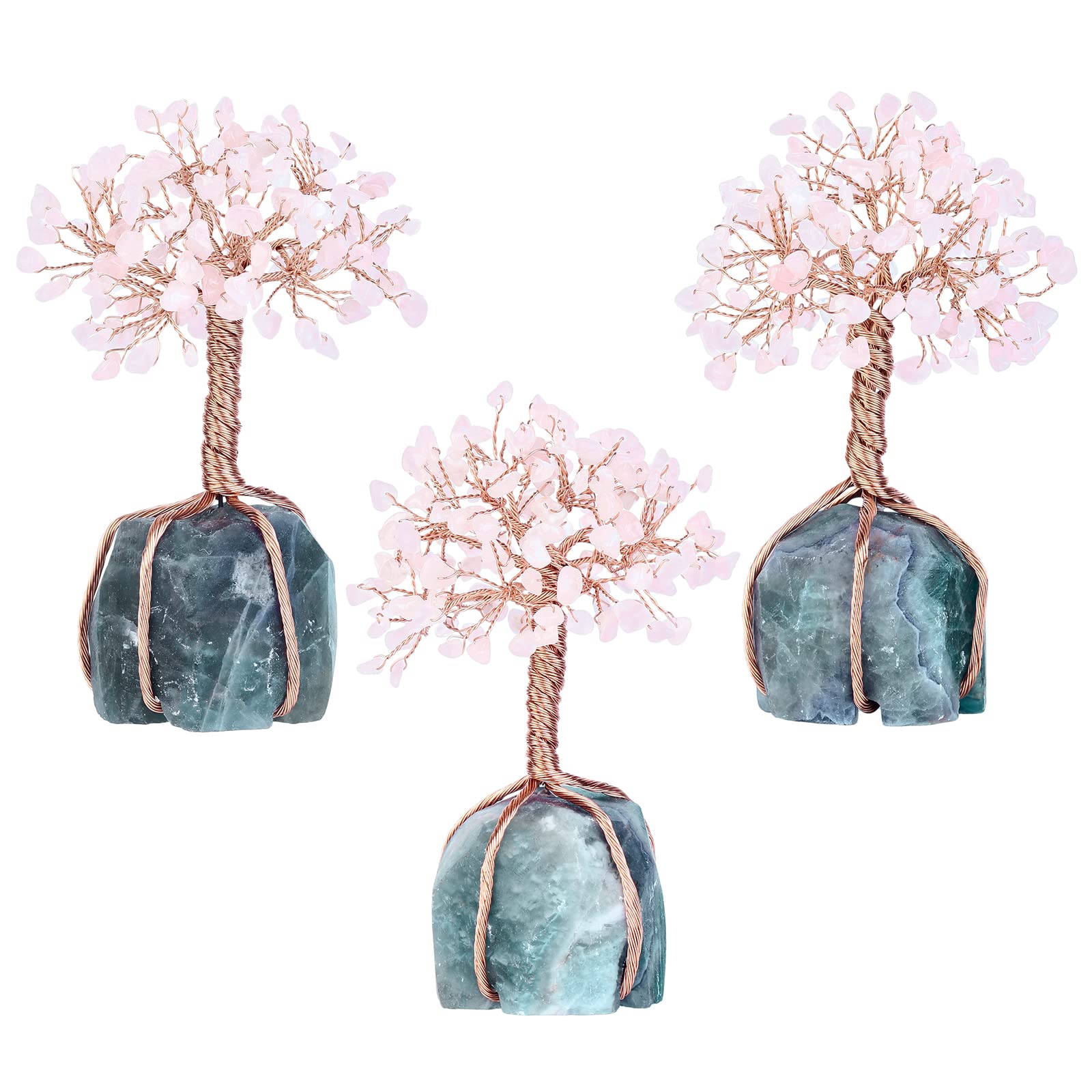 Rose Quartz Crystal Tree with Fluorite Base - Feng Shui Bonsai Money Tree for Wealth, Luck & Positive Energy | Home Office Decor, Meditation Gift, Spiritual Healing