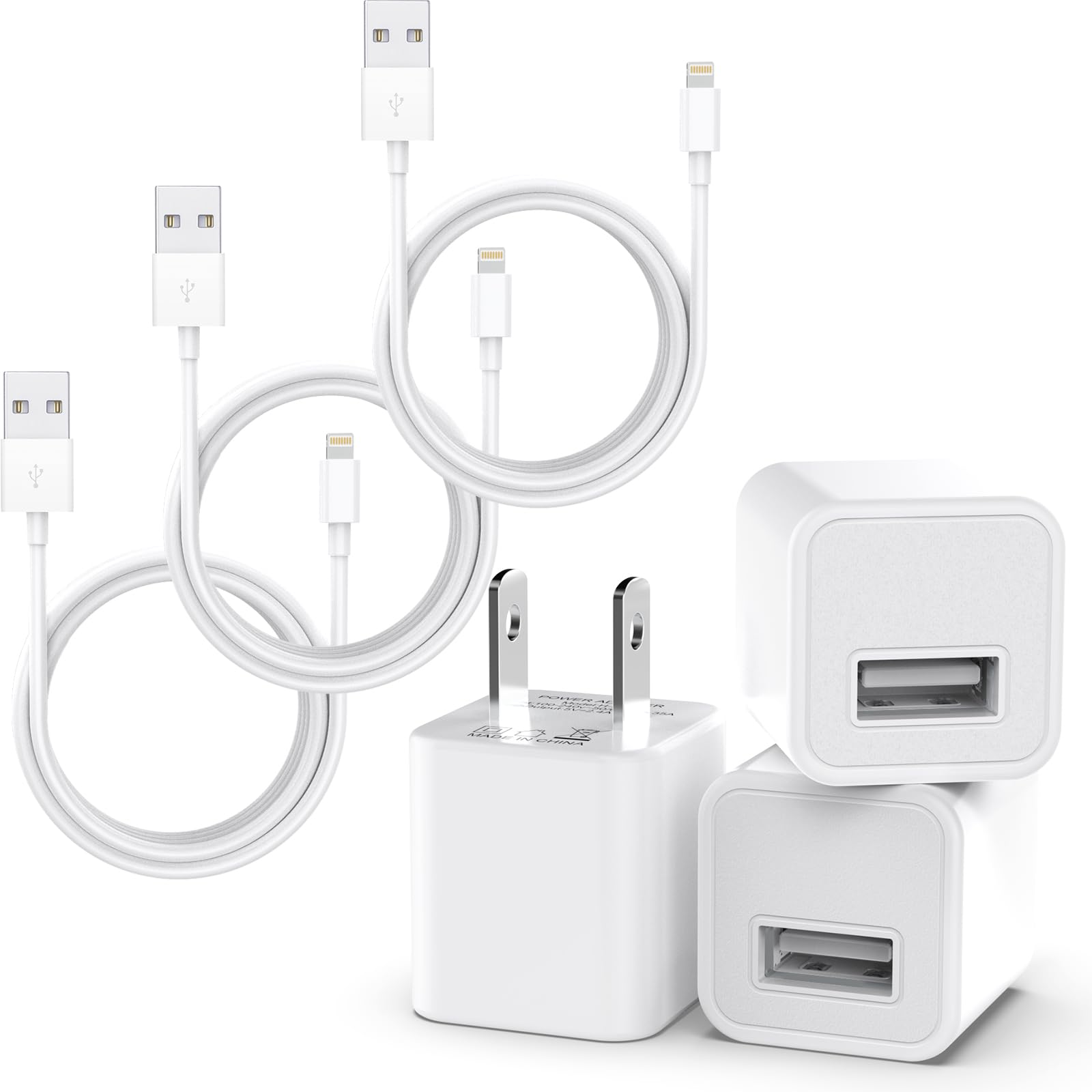 3-Pack MFi Certified iPhone Charger Cable & USB Wall Charger - Fast Charging & Data Sync for iPhone 14 Pro/13 Pro/12/12 Pro Max/11 Pro Max/XS Max/XR/X/8 - Perfect for Travel, Home & Office Use