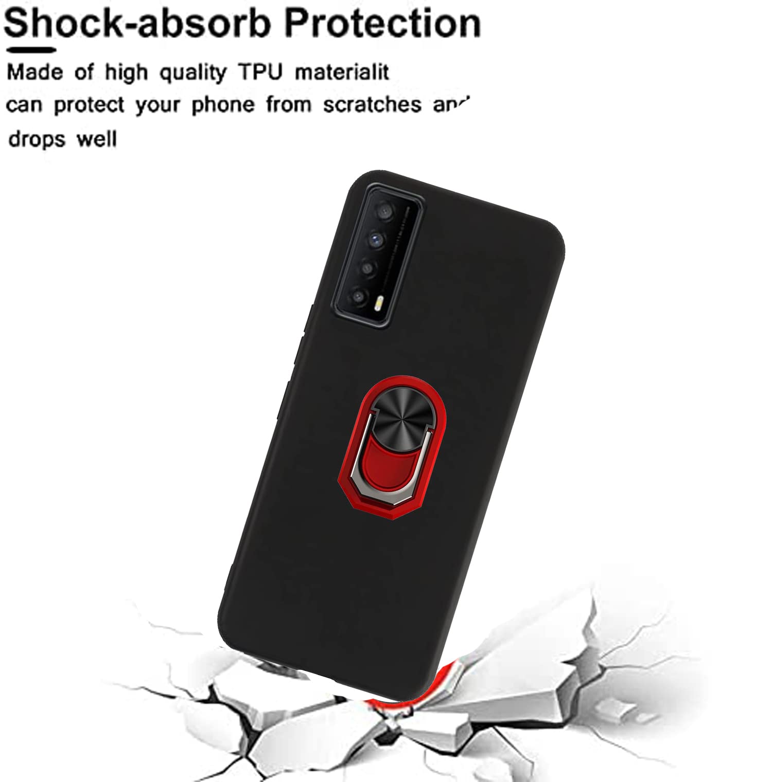 2 Pack Tempered Glass Screen Protector & Full Body Shockproof Case with Kickstand & 360 Ring Holder for TCL Stylus 5G - Red | Perfect for Outdoor Activities, Work & Travel Protection