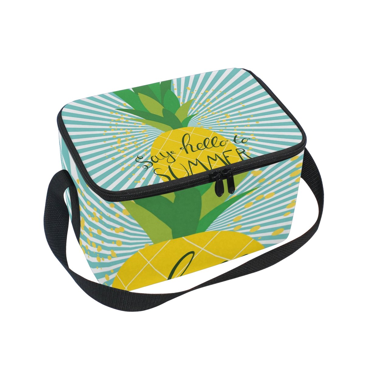 Insulated Neoprene Lunch Bag for Women & Kids - Reusable Pineapple Print Soft Lunch Tote with Shoulder Strap for Work, School, Picnic & Beach Outings
