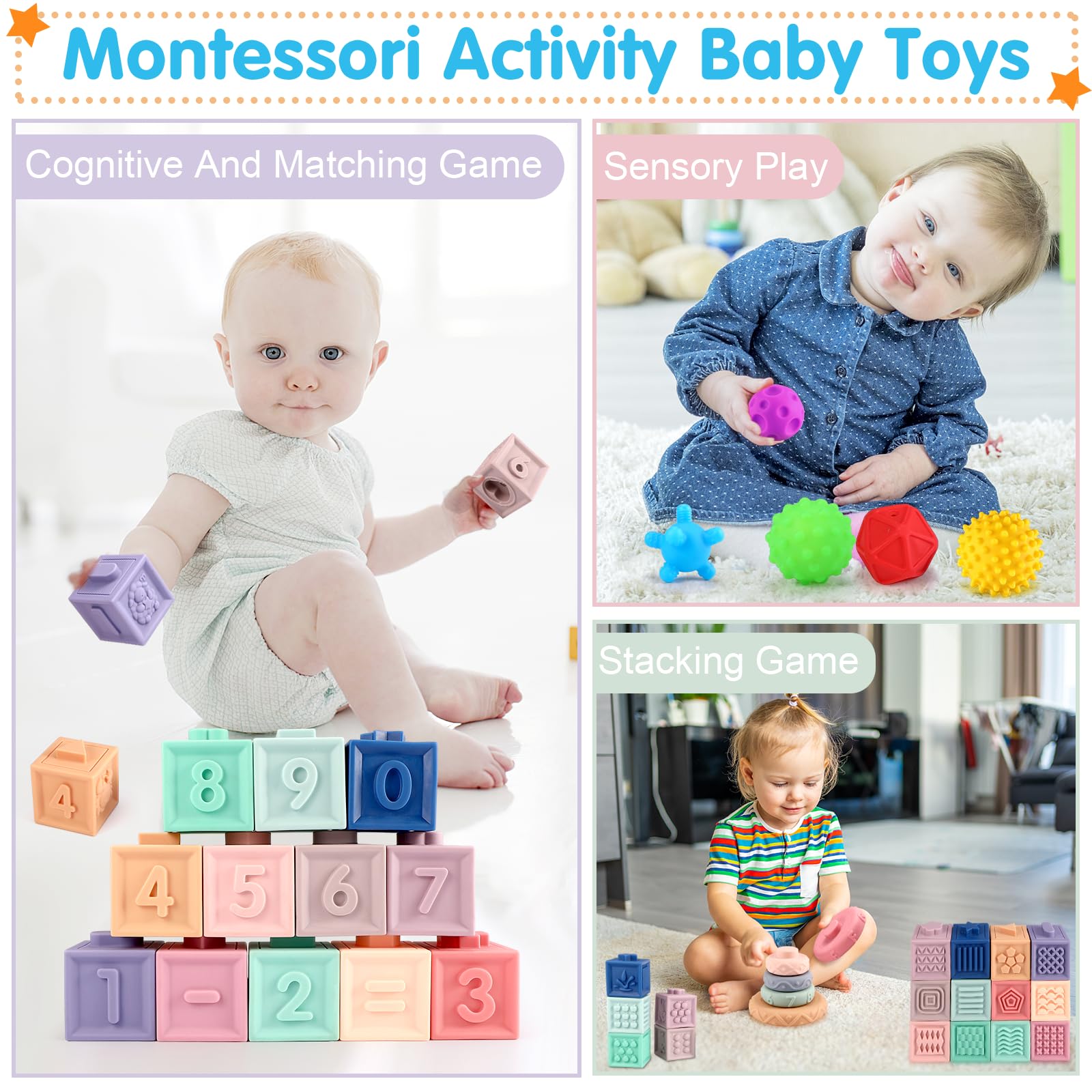 Montessori Baby Toys for 6-12 Months - Soft Sensory Stacking Blocks Set | Educational Infant Toys for 0-12 Months | Perfect Toddler Learning Gifts for 1-3 Year Olds | Great for Early Development & Playtime Activities