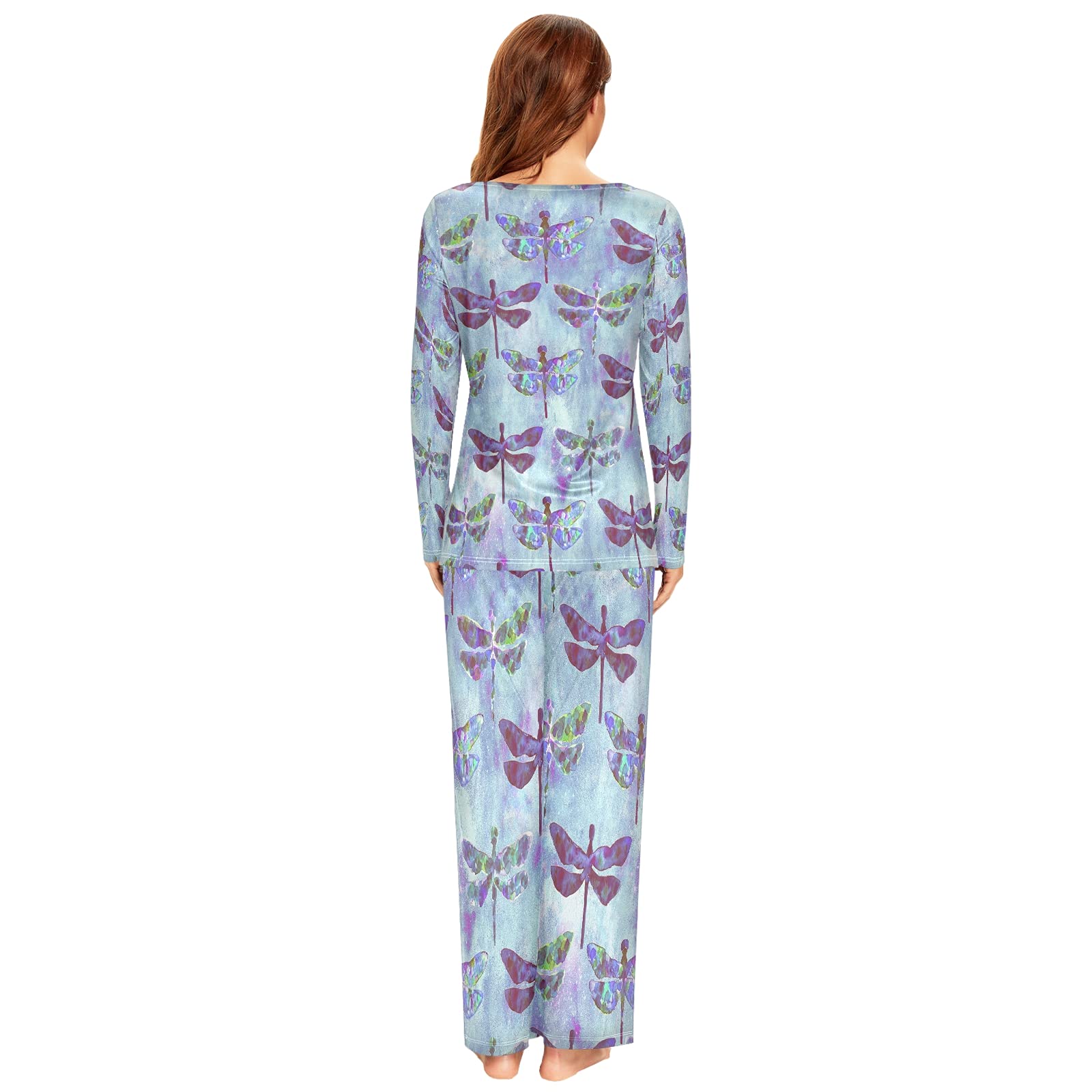 ALAZA Women's Dragonfly Watercolor Pajama Set - Soft 2-Piece Long Sleeve Sleepwear & Lounge Outfit for Cozy Nights, Relaxing at Home, and Gift Giving