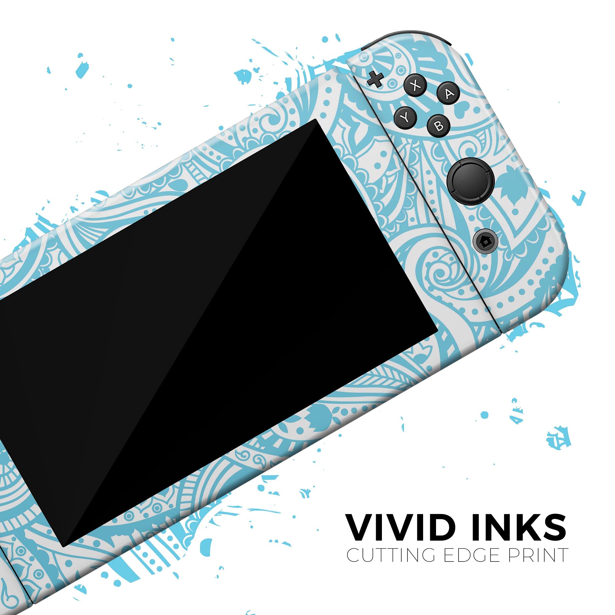 Nintendo Switch Joy-Con Skin Decal - Light Blue Paisley Floral Protective Vinyl Wrap Cover - Scratch-Resistant & Removable - Perfect for Gaming & Customization