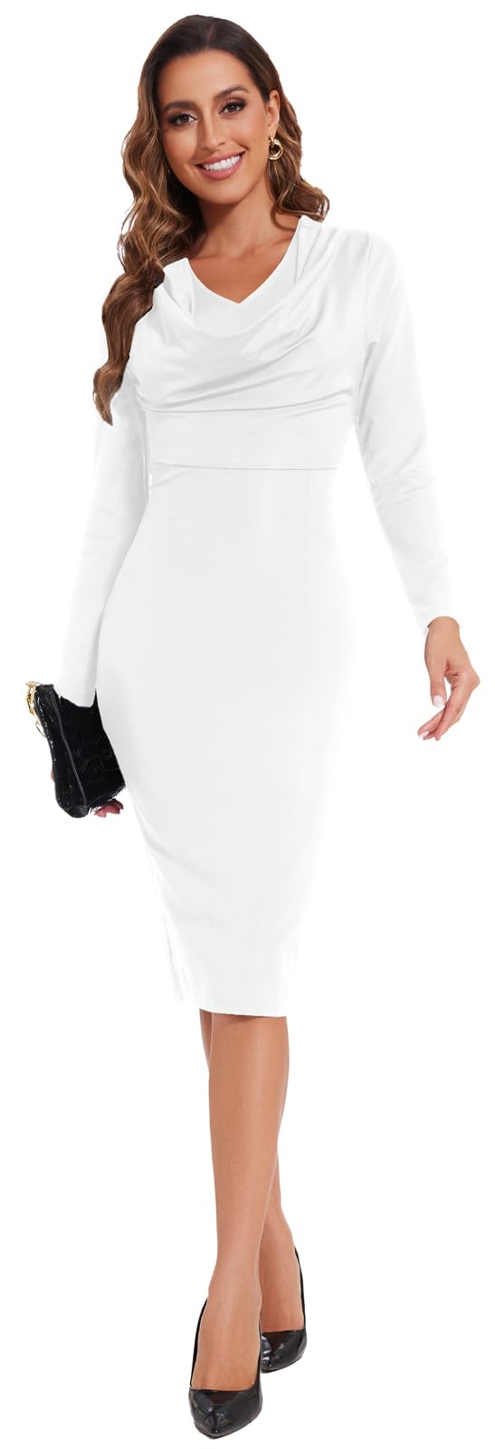 Elegant Women's Business Dress 2025 - Church, Funeral & Office Bodycon Midi Dress with Long Sleeves | Perfect for Work, Prom & Formal Events