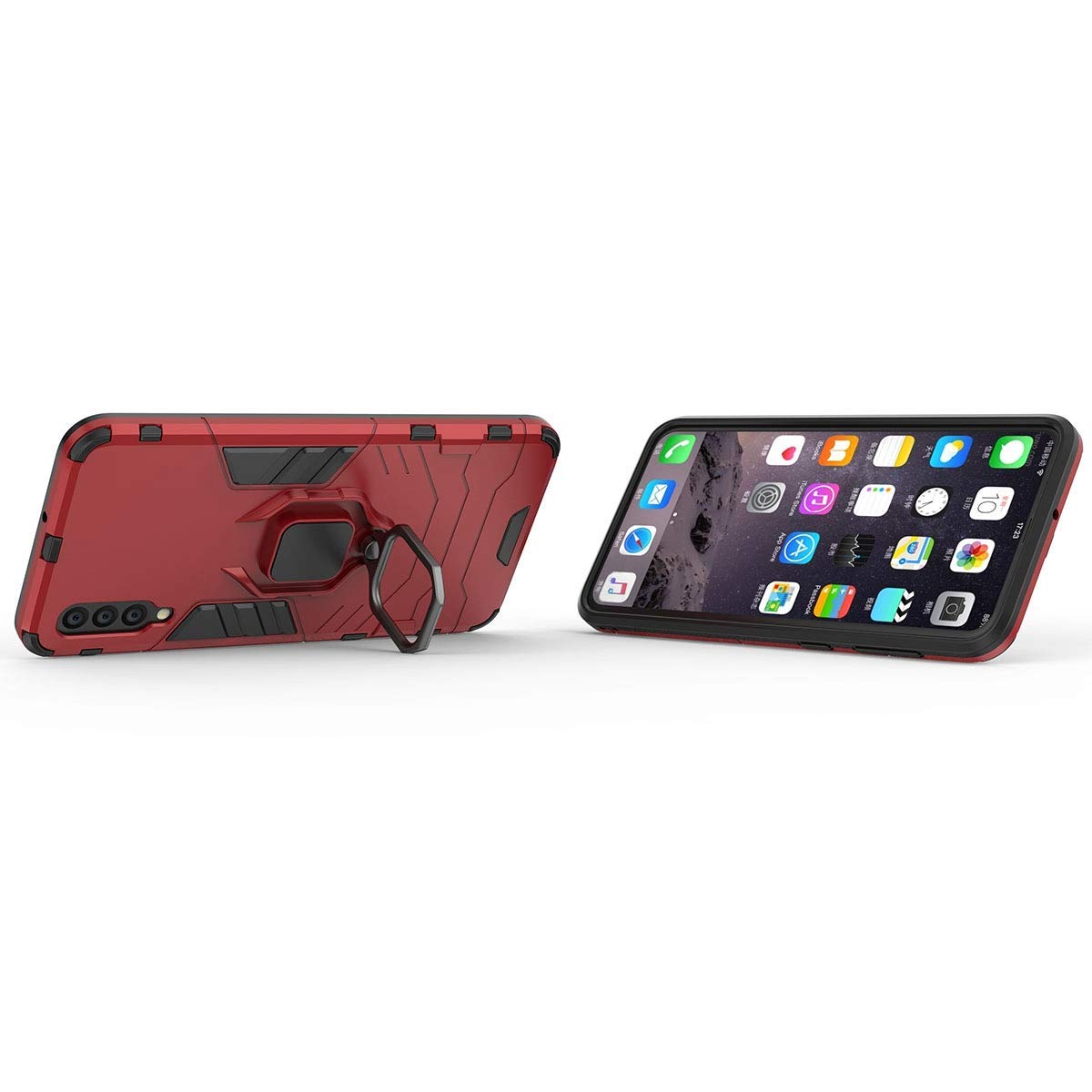 Magnetic Ring Holder 360 Protective Case for Samsung Galaxy A50/A50S/A30S - Red | Car Mount Compatible, Anti-Slip Grip for Driving & Daily Use