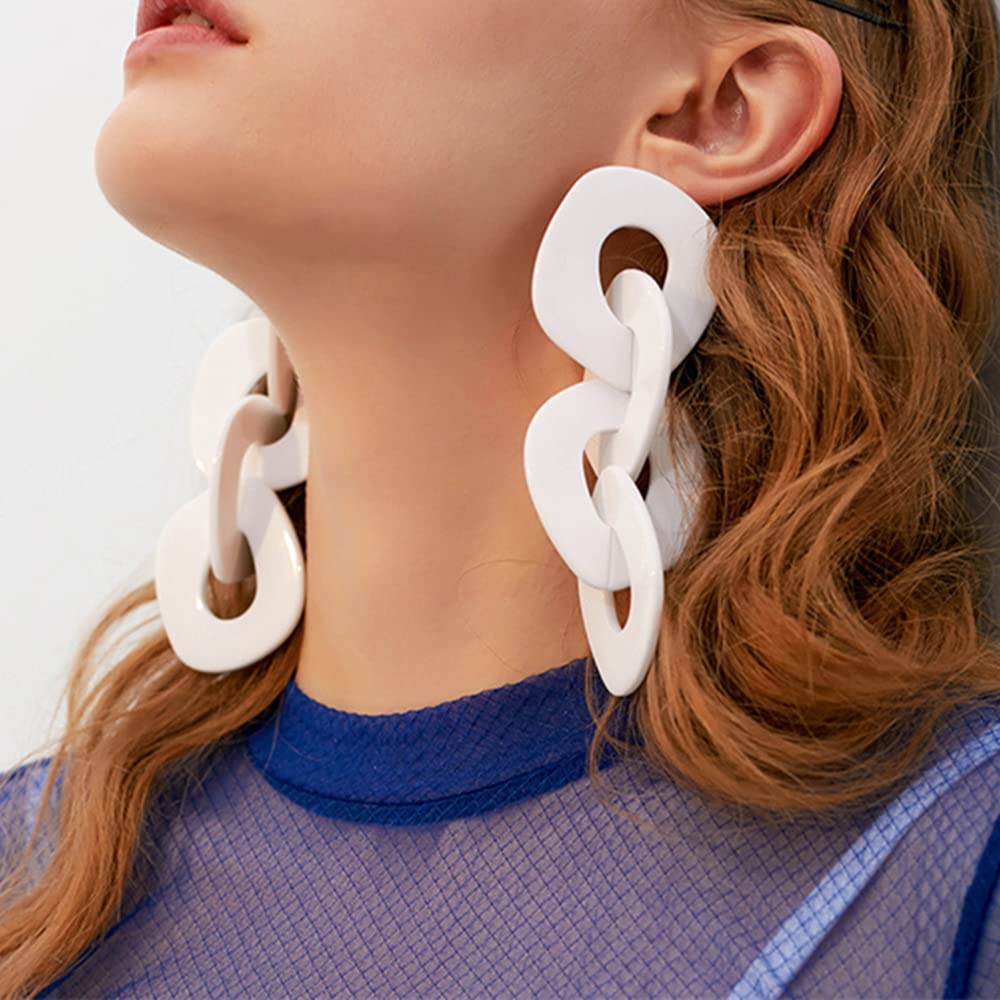 Stylish Acrylic Drop Dangle Earrings for Women - Chunky Long Link Chain Statement Earrings Punk Fashion Jewelry | Perfect for Parties, Concerts & Everyday Wear