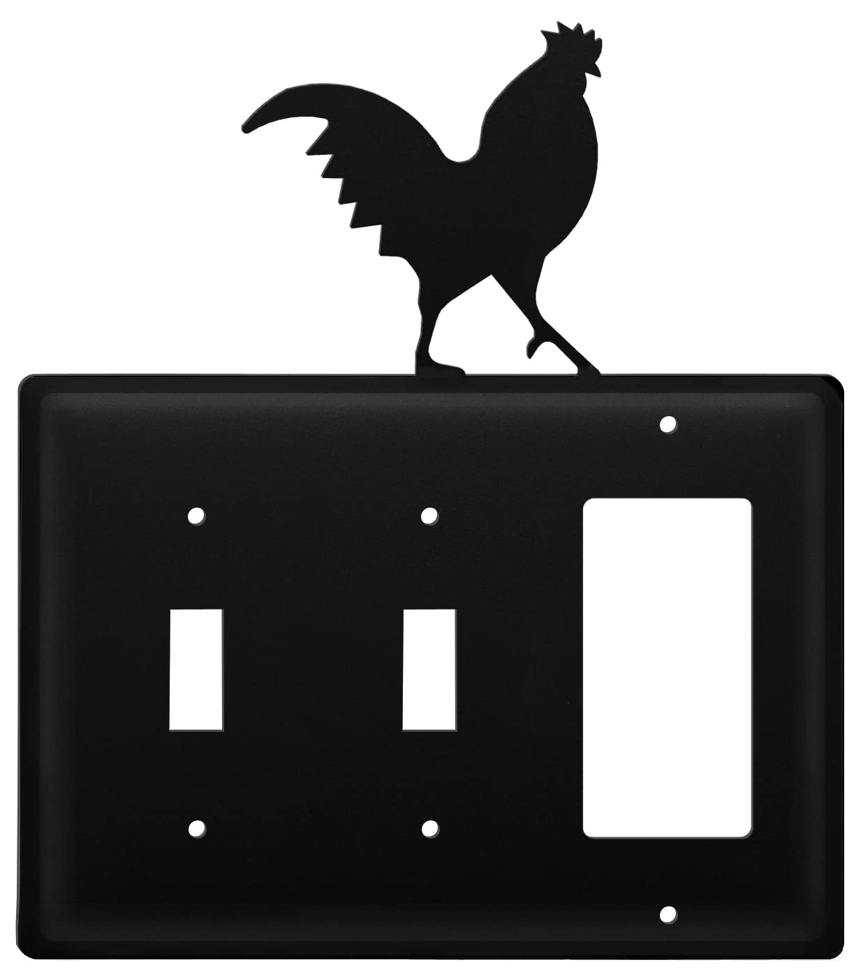 Vintage Wrought Iron Rooster Double Switch & GFCI Outlet Cover Plate - Farmhouse Kitchen & Bathroom Decor for Rustic Home Renovation