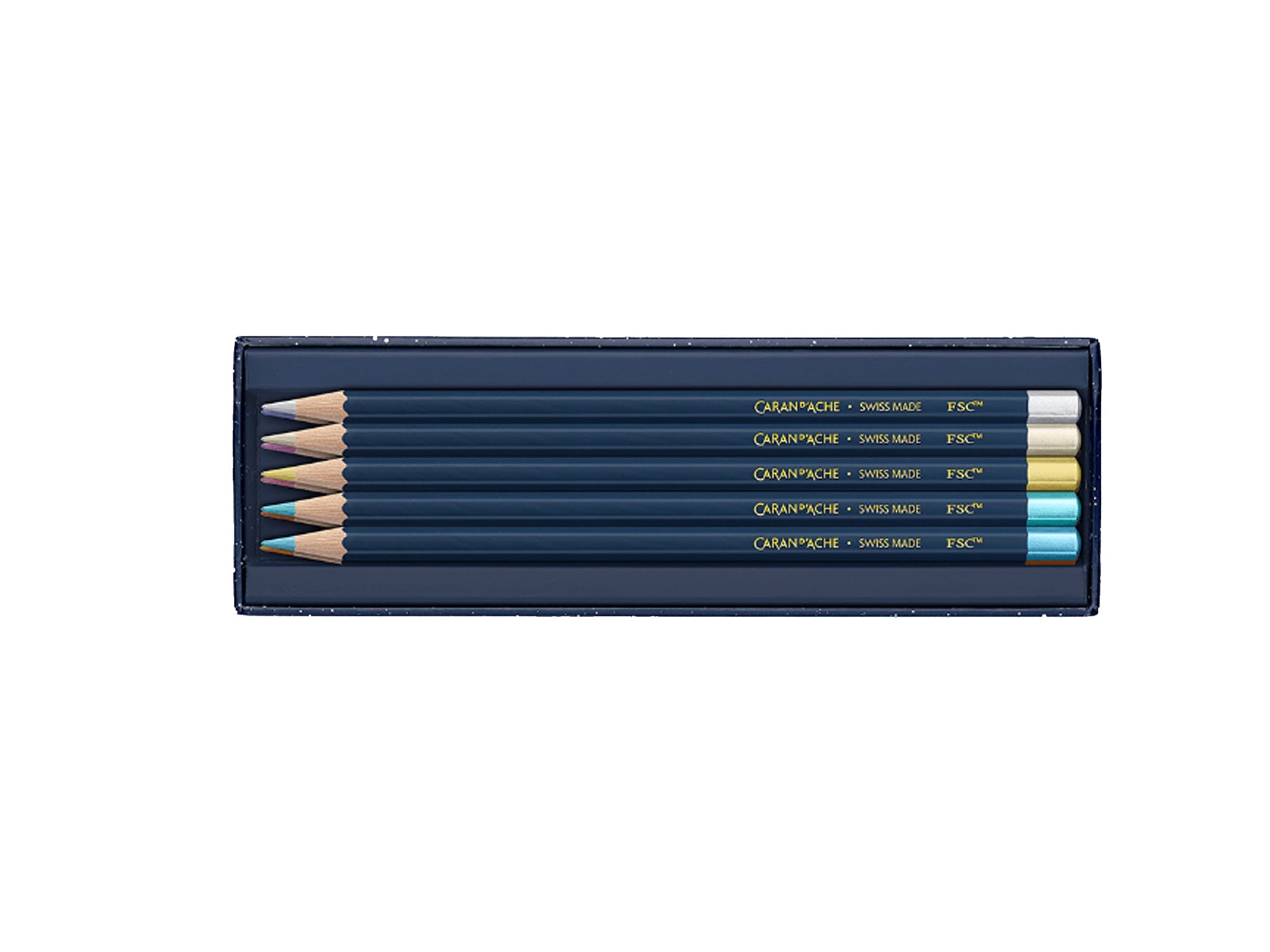 Caran D'Ache COSMIC BLUE Metallic Colored Pencil Set - Special Edition Artist Drawing Kit | Perfect for Professional Artists, Sketching & Adult Coloring Books