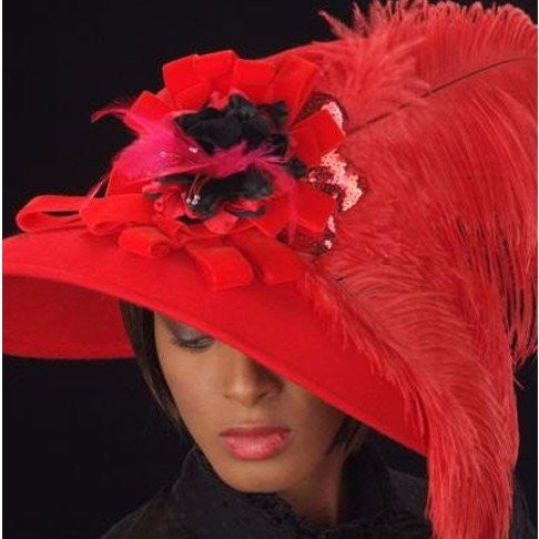 Elegant Red Felt Dress Hat with Red Ostrich Feathers - Vintage Style Women's Fashion Hat for Weddings, Parties & Special Occasions