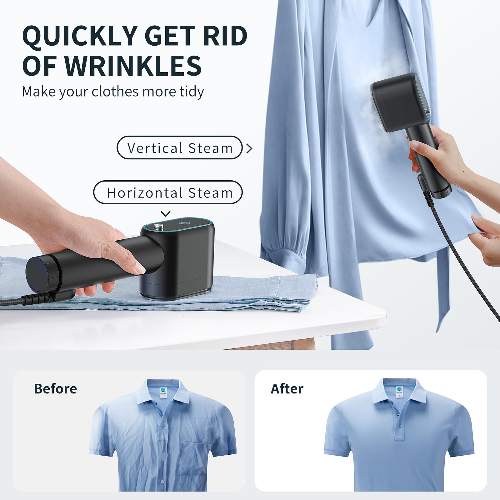 Portable Travel Steamer for Clothes - 1000W Handheld Mini Steam Iron with 15s Quick Heat Up, Wrinkle Remover for Garments & Fabrics | Perfect for Business Trips, Vacations & Home Use (120V Only)