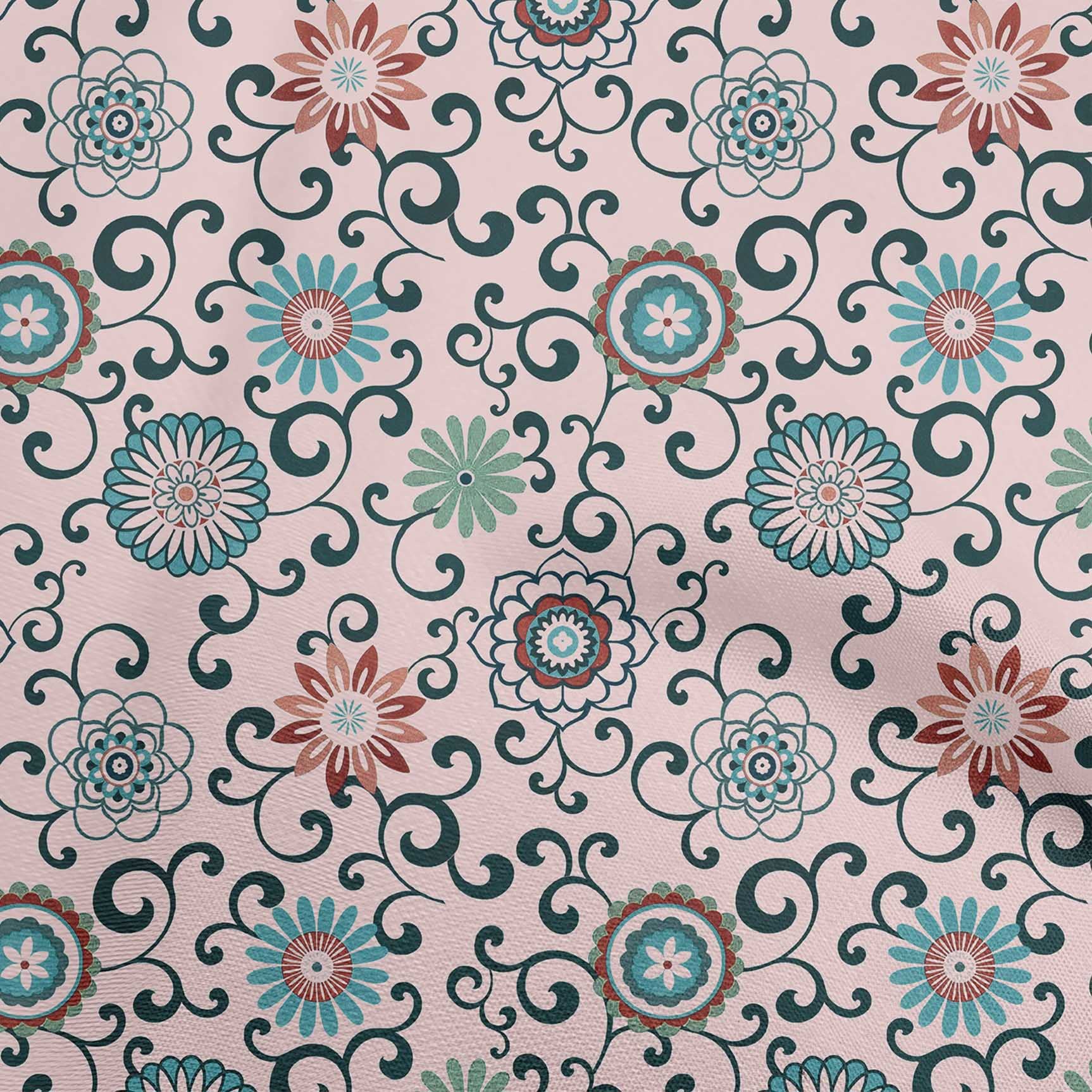 oneOone Cotton Flex Light Pink Asian Suzani Print Fabric by The Yard - 40 Inch Wide Soft Dress Material for DIY Clothing, Home Decor & Craft Projects