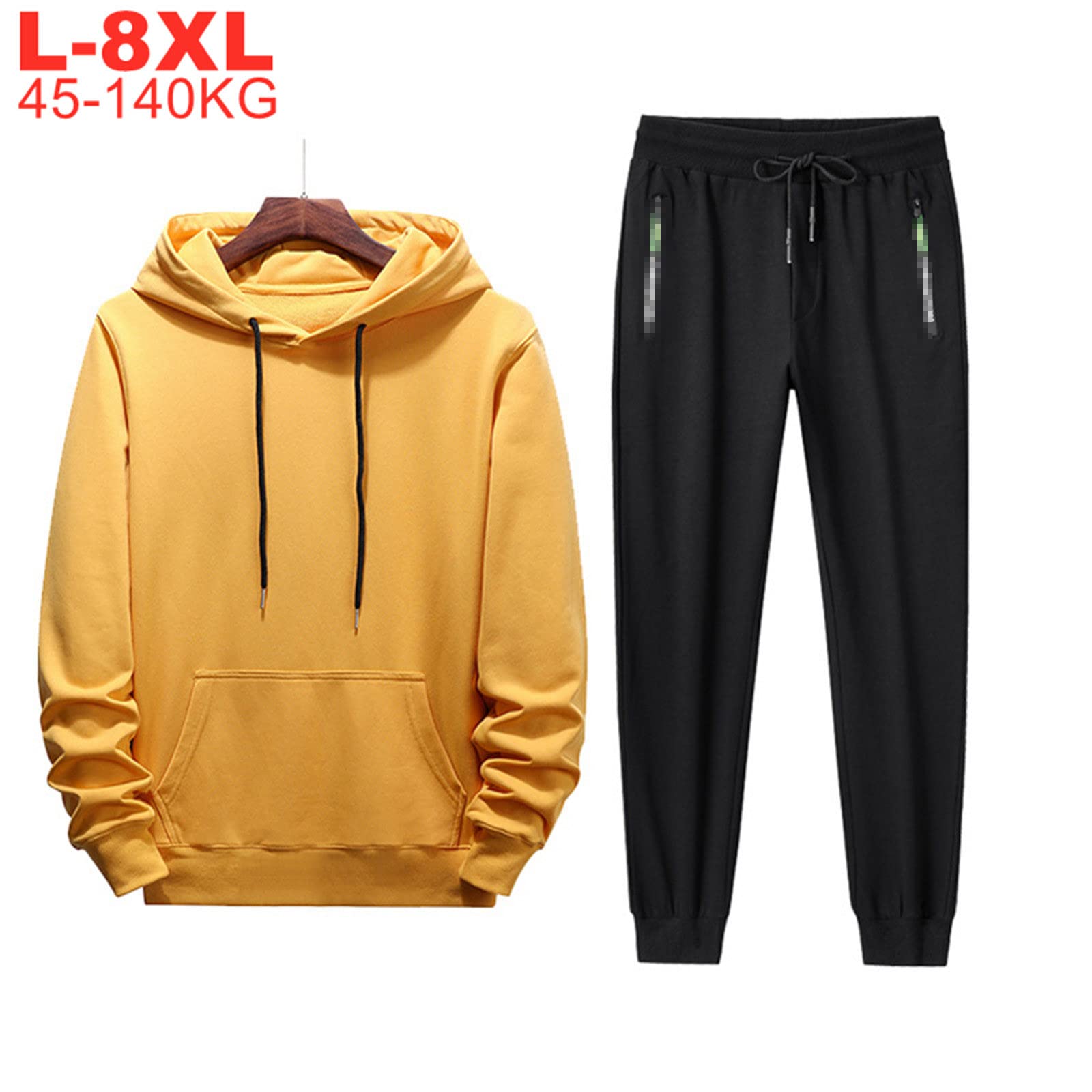 **Men's 2-Piece Tracksuit Set - Big Size Hoodie & Sweatpants Jogger Outfit for Running, Gym, and Casual Wear**