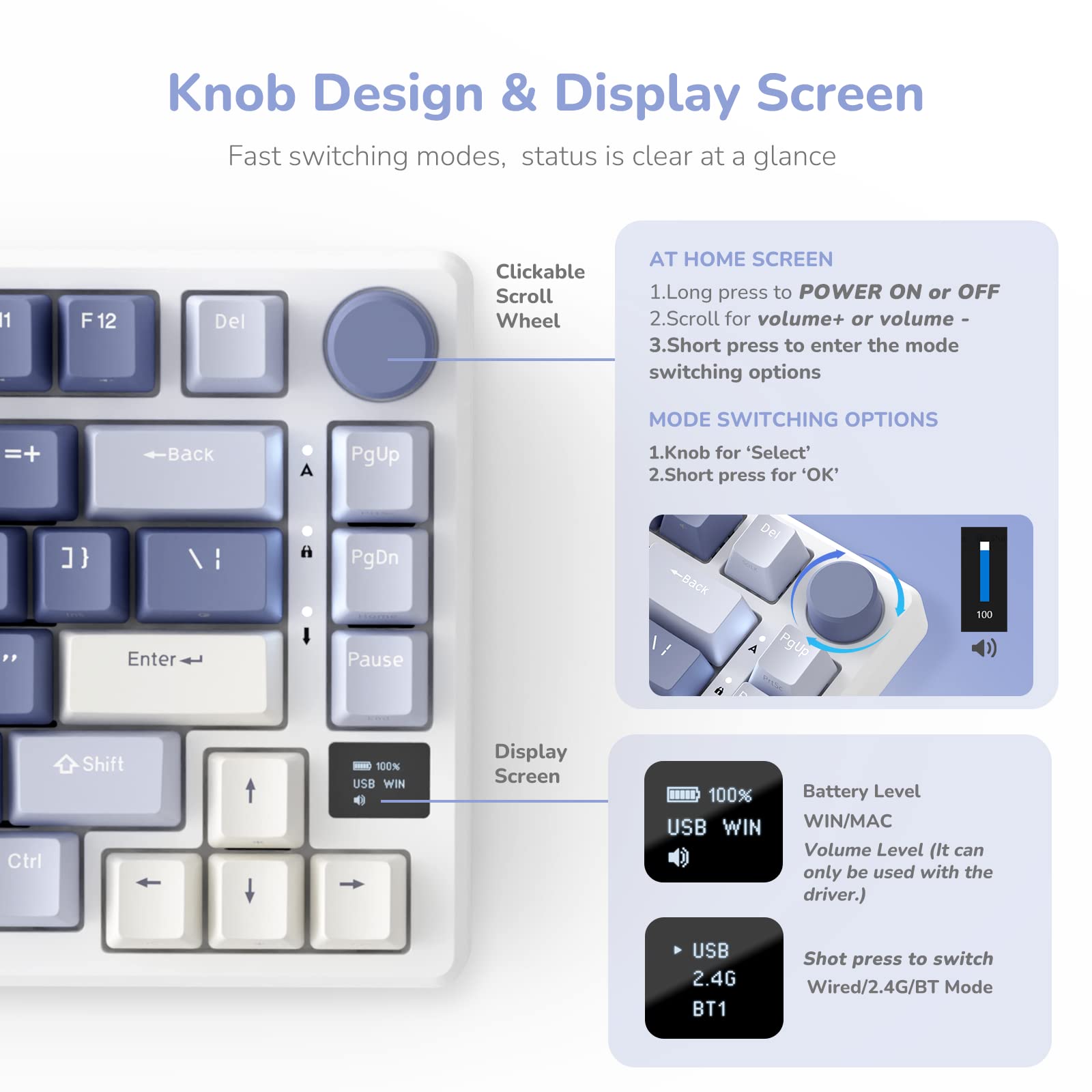 RK ROYAL KLUDGE M75 75% Wireless Mechanical Gaming Keyboard - OLED Smart Display, Volume Knob, RGB Backlit, Hot-Swap Fast Silver Switch, 2.4G/USB-C/BT Triple Mode, Gasket Mounted (81 Keys) - Perfect for PC Gaming, Office Work & Typing Enthusiasts
