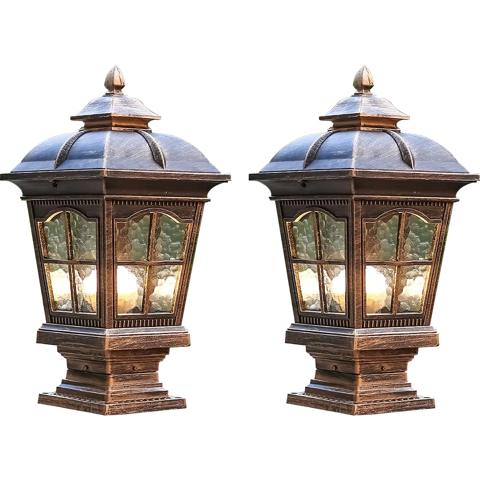 2 Pack Antique Bronze Outdoor Post Light - Durable Street Lamp Fixture for Patio, Garden, Fence, Lawn, Pathway & Driveway - Perfect for Front/Back Door Lighting & Landscape Decor