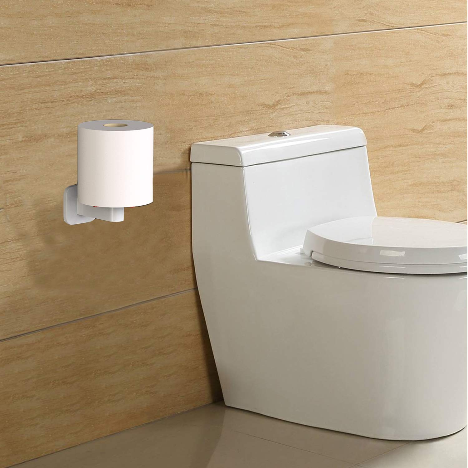 Self Adhesive Toilet Paper Holder - No Drill Bathroom Tissue Roll Stand with Strong Adhesive, Easy Installation (White) - Perfect for Small Bathrooms, RVs, Apartments & Dorm Rooms