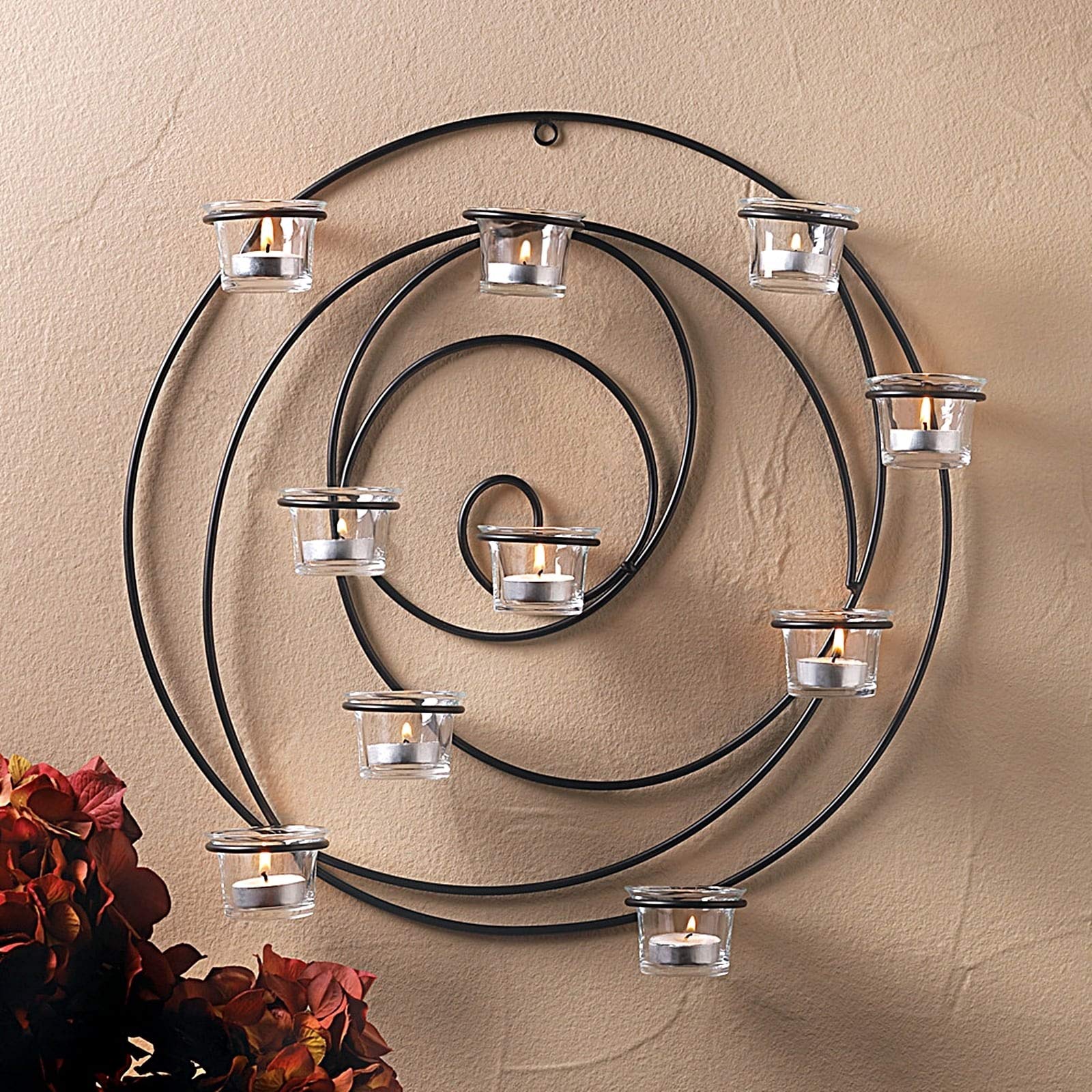 Black Iron Metal Circular Candle Holder Wall Sconce with Clear Glass - Perfect for Living Room, Bedroom, and Wedding Decor