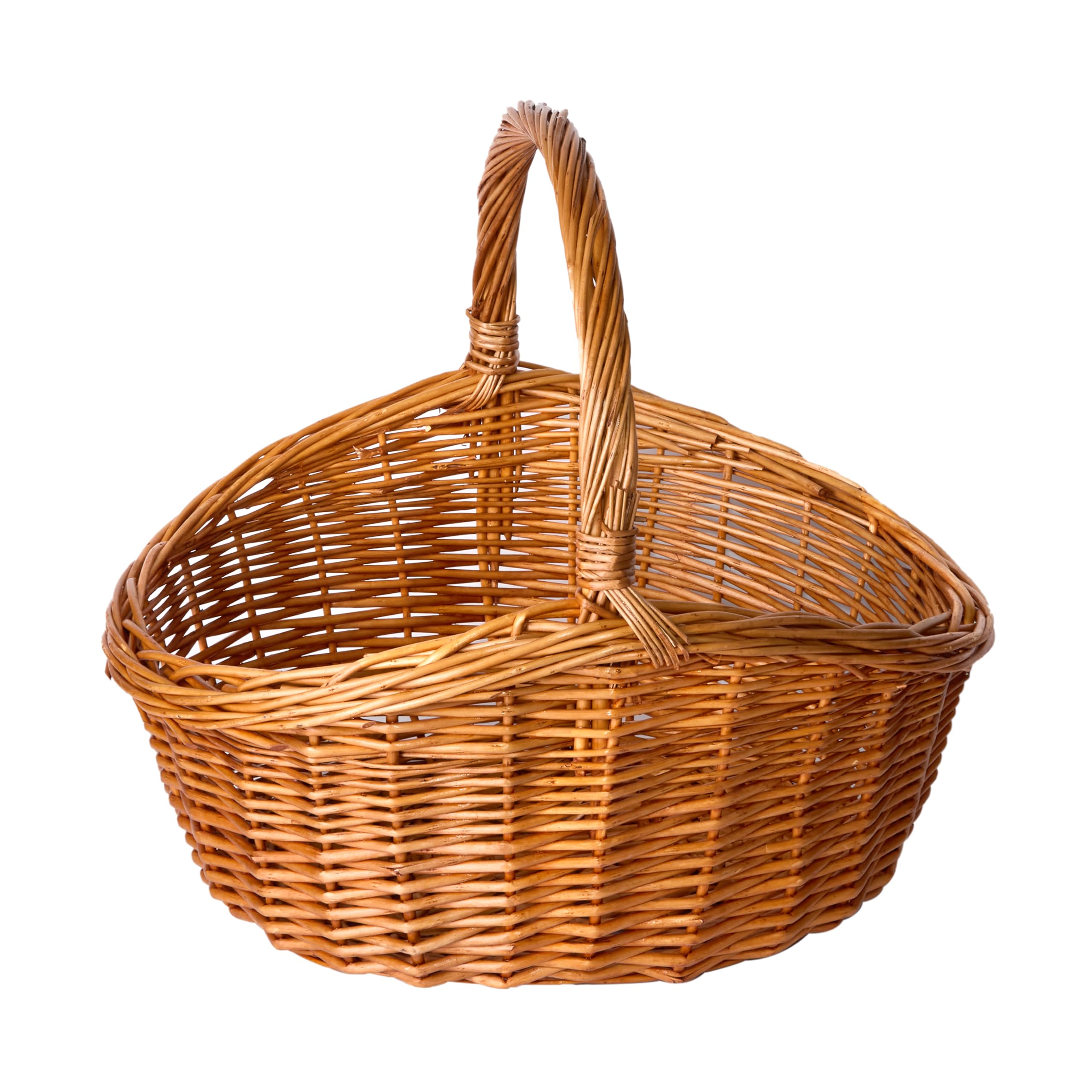 Large Oval Traditional Wicker Shopping Basket with High Handle - Perfect for Grocery Shopping, Home Storage & Farmhouse Decor