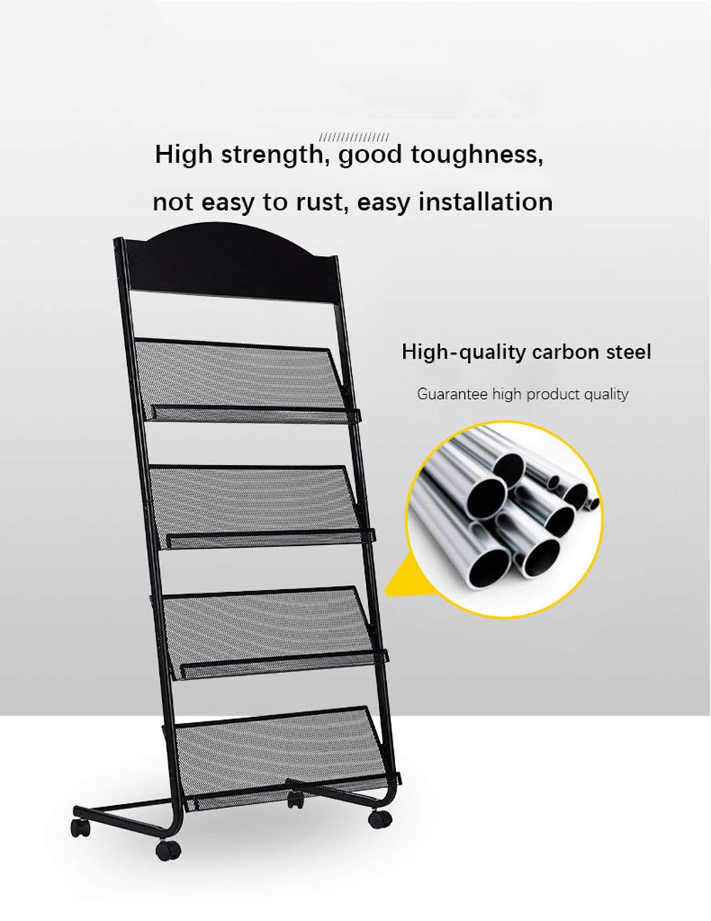 GENMO Black Iron Floor-Standing Magazine Rack - Organizer for Newspapers, Magazines & Books - Sturdy Home & Office Storage Solution - Perfect for Living Rooms, Libraries & Waiting Areas