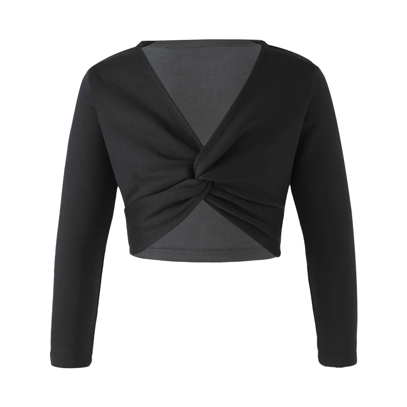 EasyForever Girls' Thick Knit Ruched Dance Crop Top - Ballet Wrap Shrug Sweater with Long Sleeves for Dance Class, Performance & Casual Wear