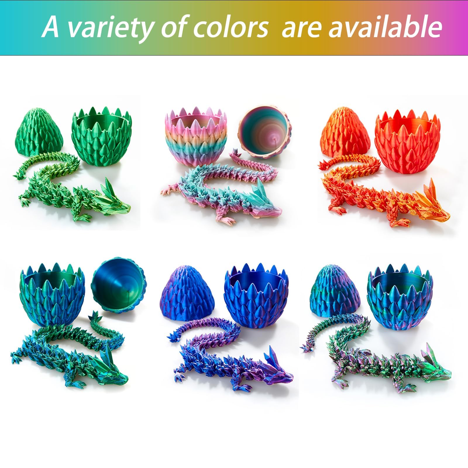 3D Printed Rainbow Luminous Dragon Egg Toy - 15 Inch Glow in Dark Articulated Crystal Dragon for Stress Relief & Collectible Display | Perfect for Gifts, Home Decor, and Fidget Sensory Play