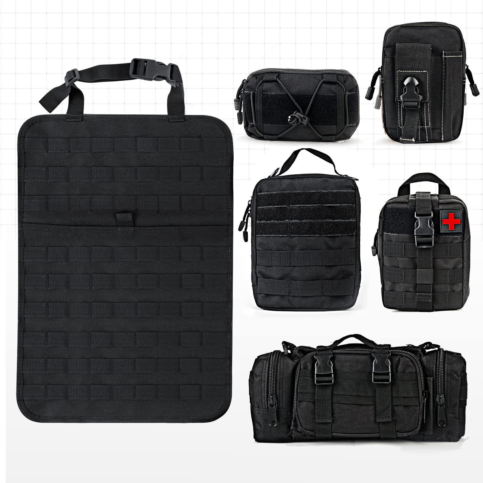 MAIKER Tactical Car Seat Back Organizer - 5 Detachable MOLLE Pouch Vehicle Organizer with Storage Pockets, Universal Fit for SUV, Truck & Jeep (Black) - Perfect for Road Trips, Camping & Outdoor Adventures