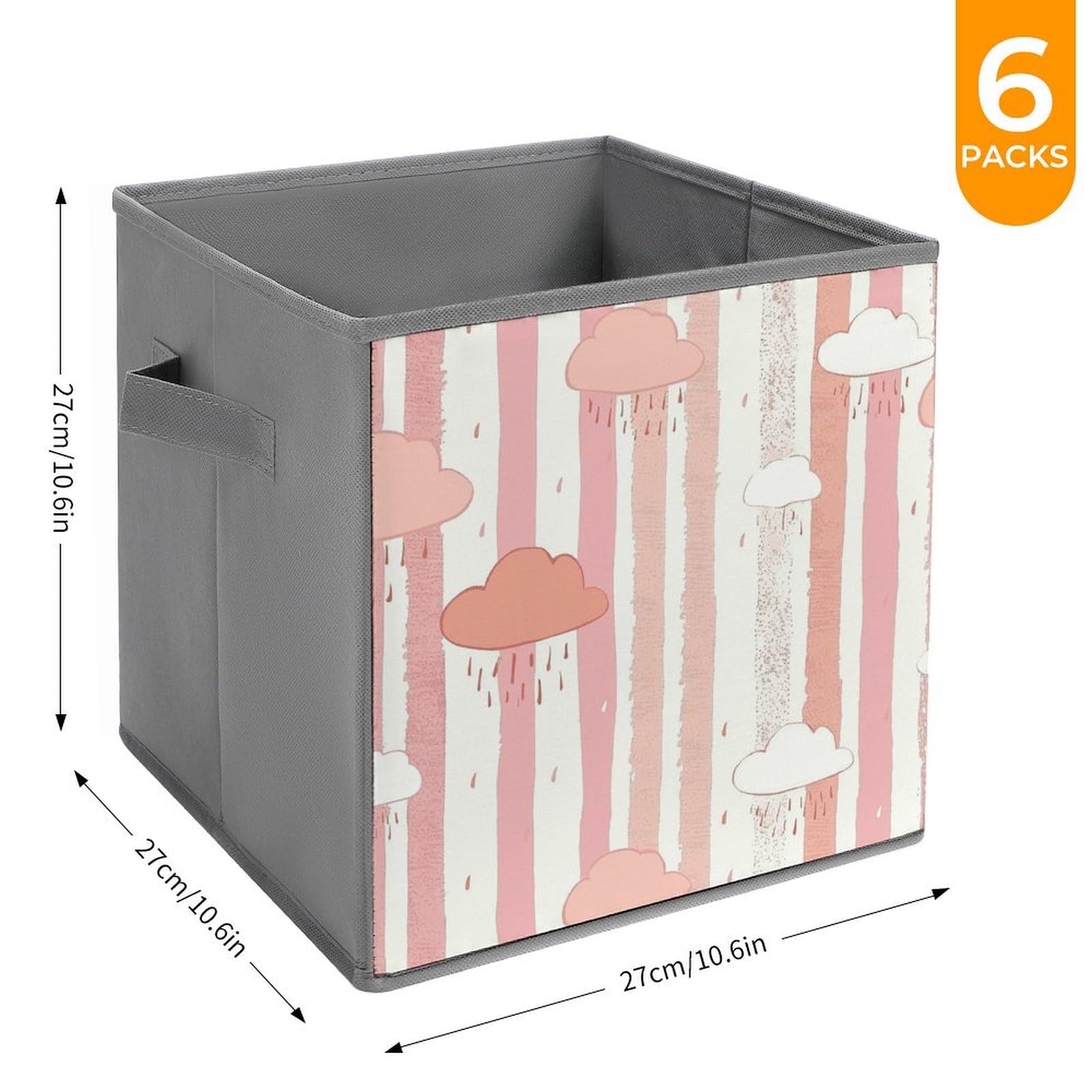 6-Piece Foldable Storage Bins with Cloud & Rain Pattern - Large Capacity Storage Boxes with Handles for Playroom, Office & Home Organization | Perfect for Kids' Toys, Books & Clutter Control