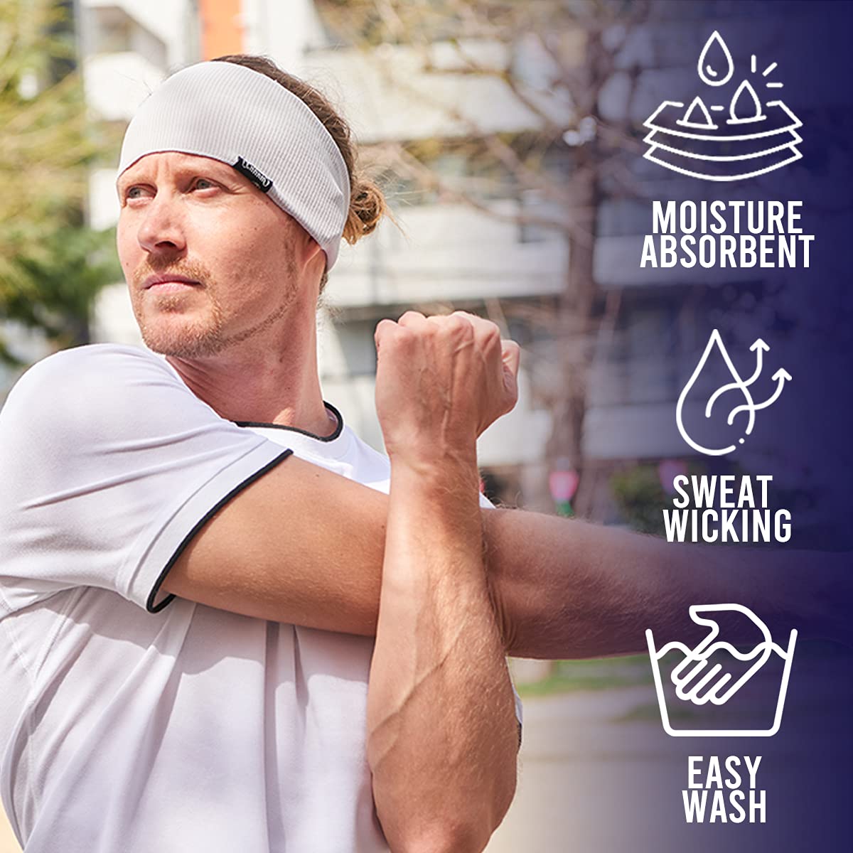 Moisture Wicking Sports Headbands for Men & Women - Lightweight Yoga, Crossfit & Running Head Wraps - Breathable Workout Sweatbands for Gym, Tennis & Outdoor Activities
